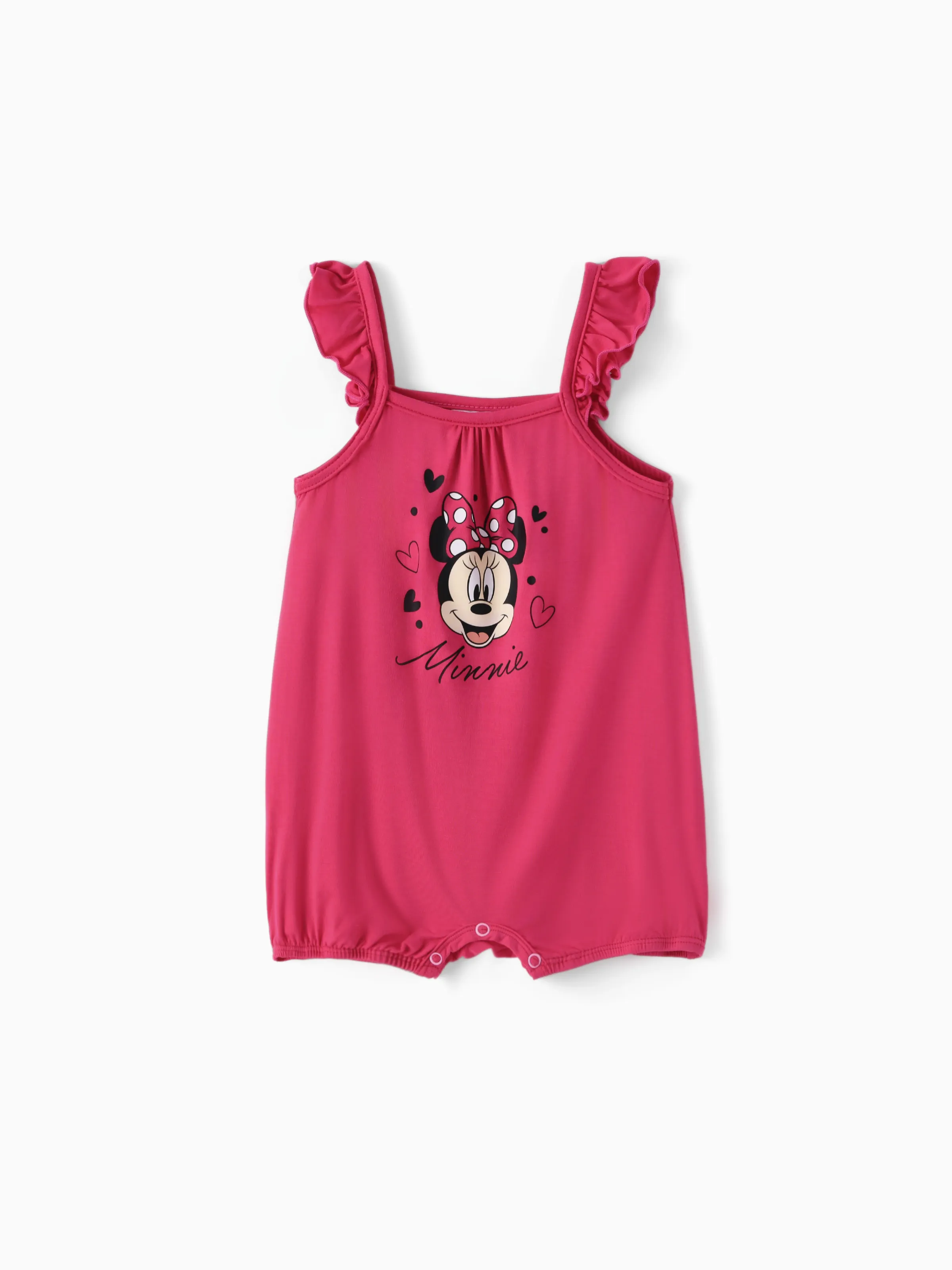 Disney Mickey and Friends Baby Girl 2pcs Minnie Bamboo Ruffled Allover Print Romper Hot Pink - Image 10