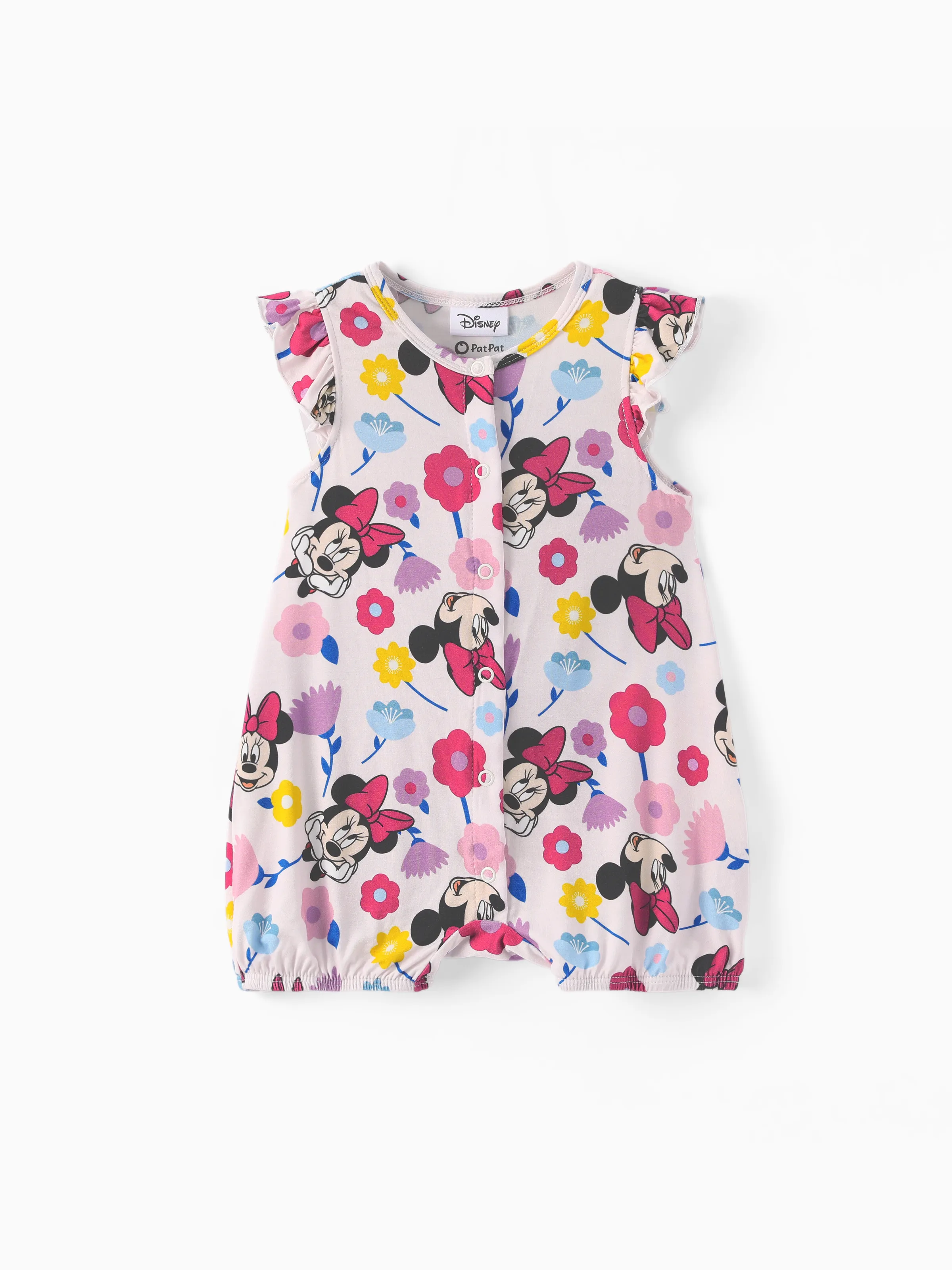 Disney Mickey and Friends Baby Girl 2pcs Minnie Bamboo Ruffled Allover Print Romper Hot Pink - Image 3