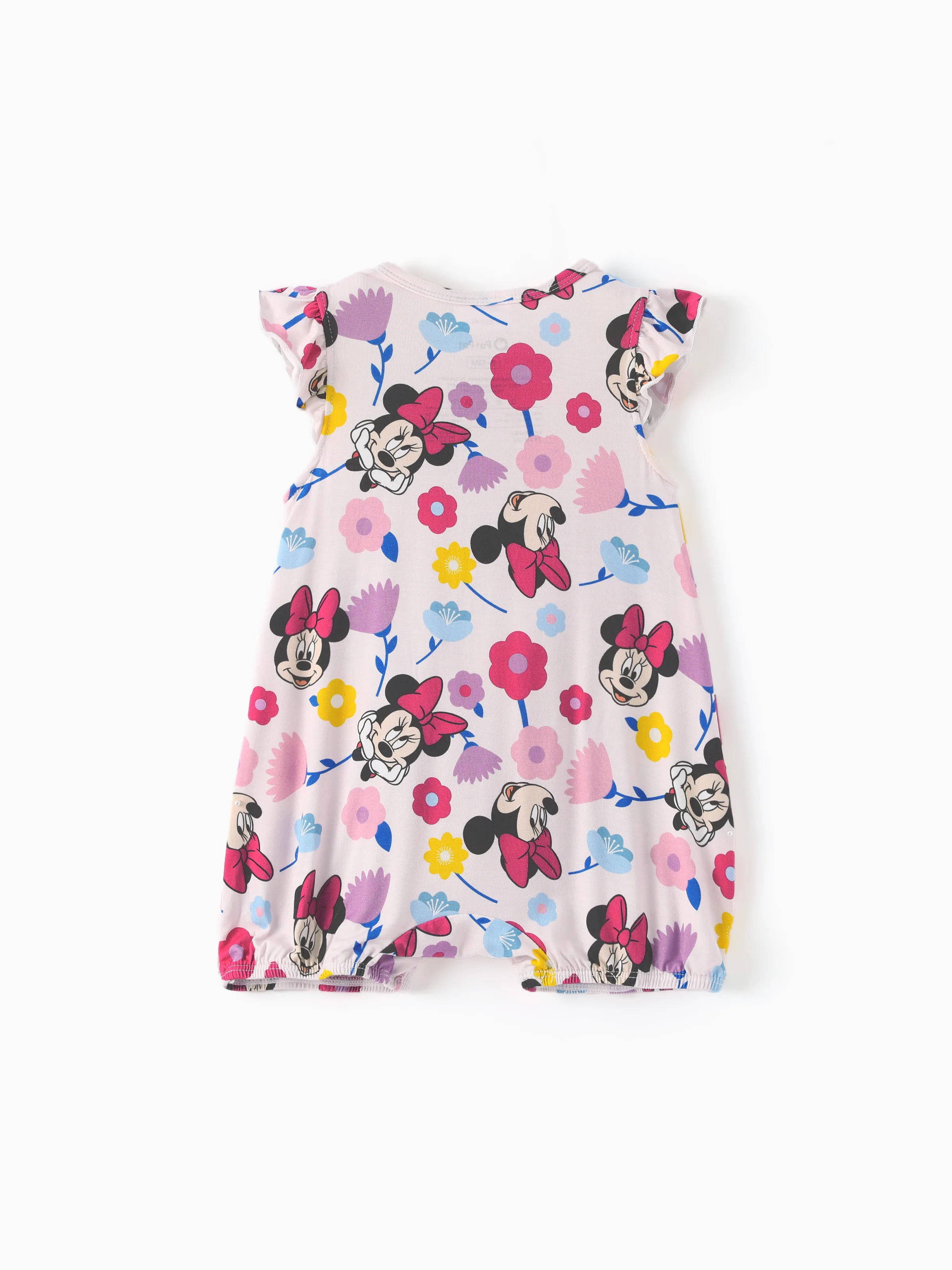 Disney Mickey and Friends Baby Girl 2pcs Minnie Bamboo Ruffled Allover Print Romper Hot Pink - Image 4