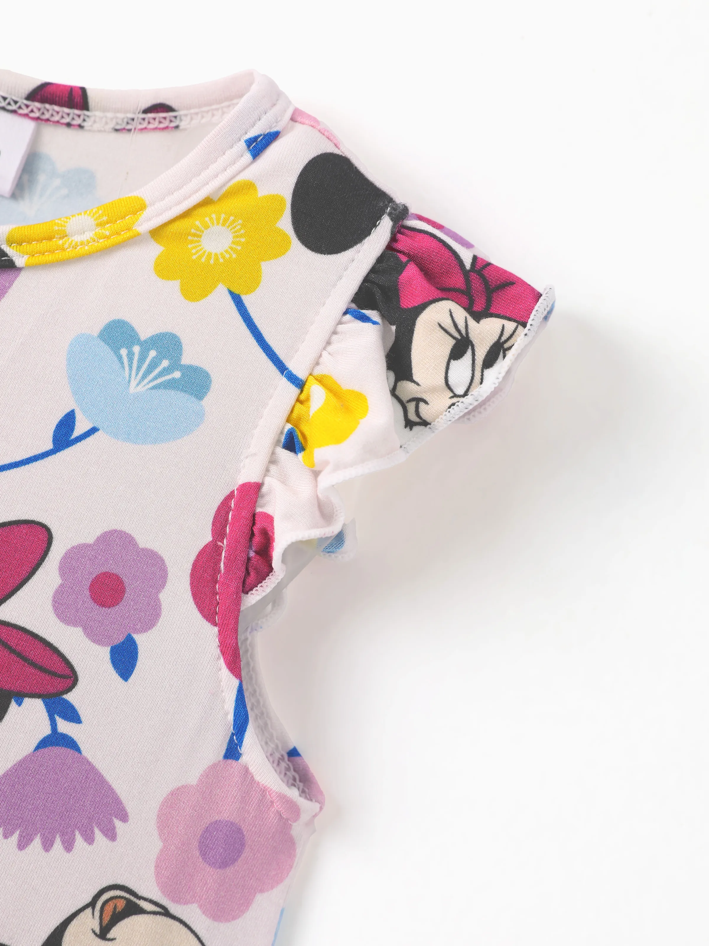 Disney Mickey and Friends Baby Girl 2pcs Minnie Bamboo Ruffled Allover Print Romper Hot Pink - Image 6