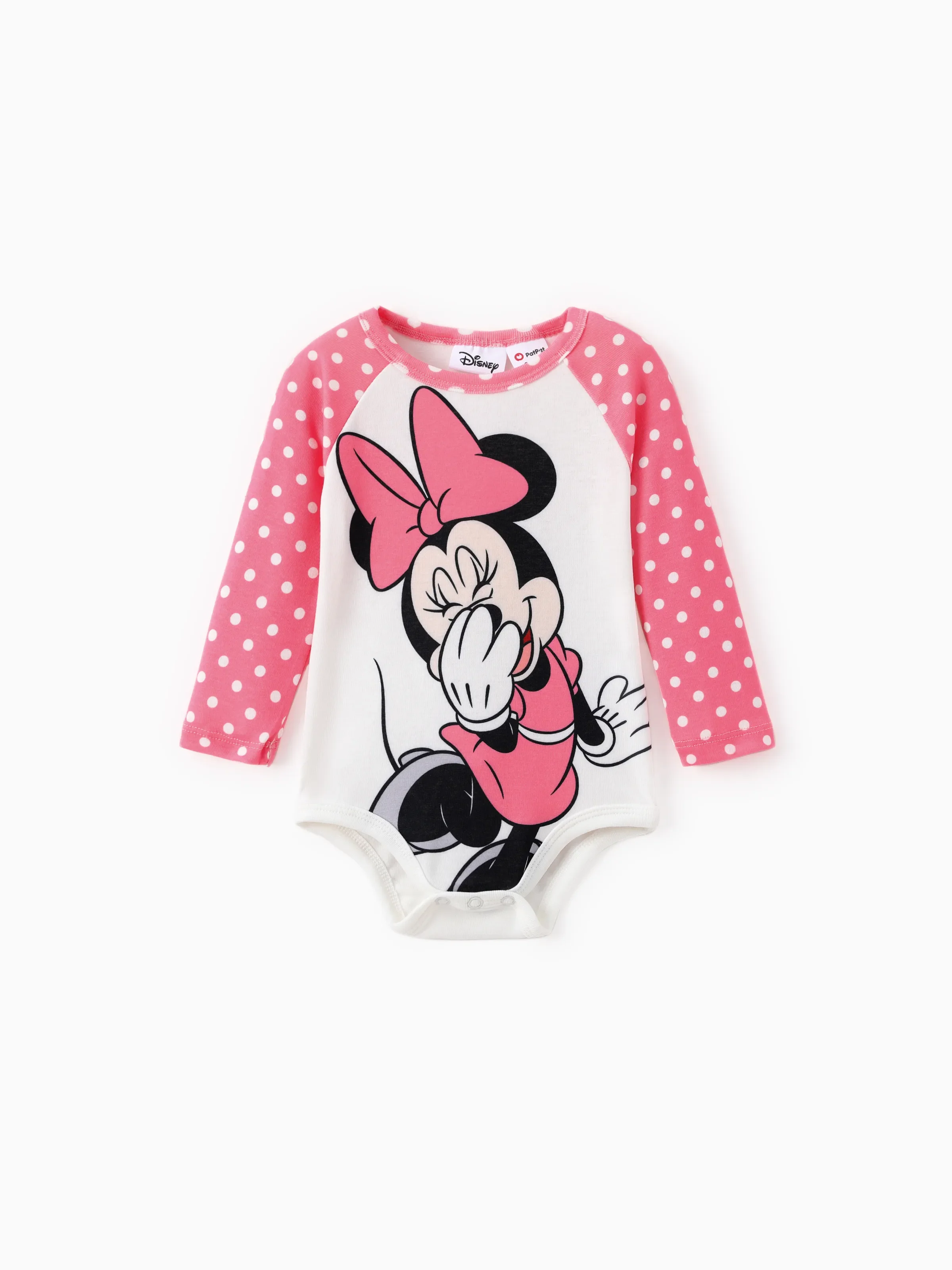 Disney Mickey and Friends Baby Girl 2pcs Minnie Naia™ Polka Dots Colorblock Long-sleeve Jumpsuit And Character Embroidered Pants Set Roseo - Image 3