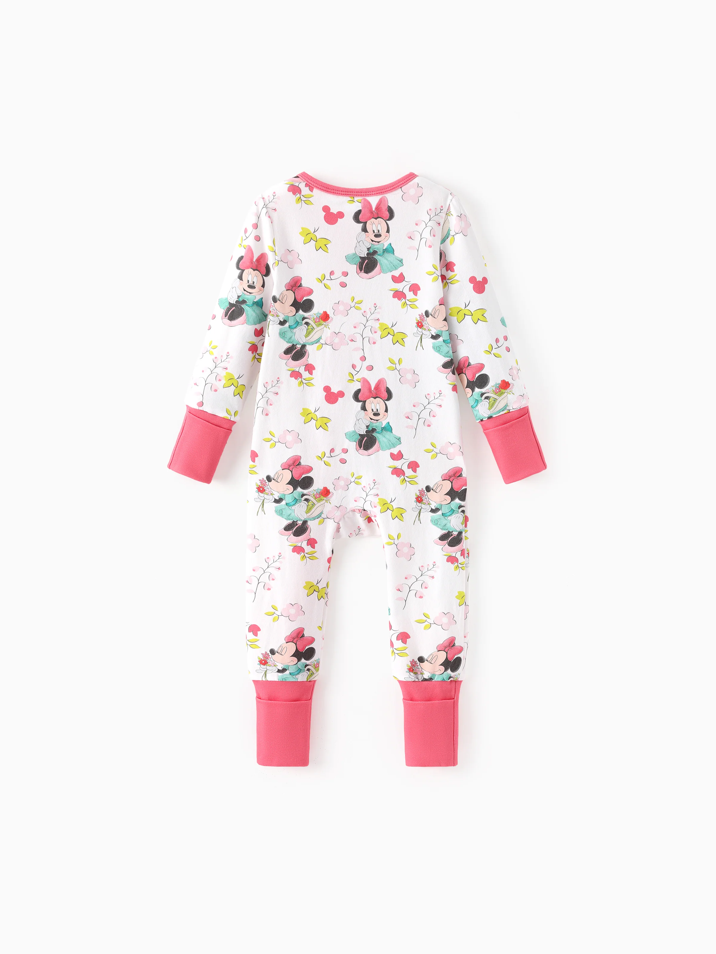 Disney Mickey and Friends Baby Girl Minnie Organic Cotton Colorblock Ribbed Cuffs Jumpsuit Pink Pink - Image 3