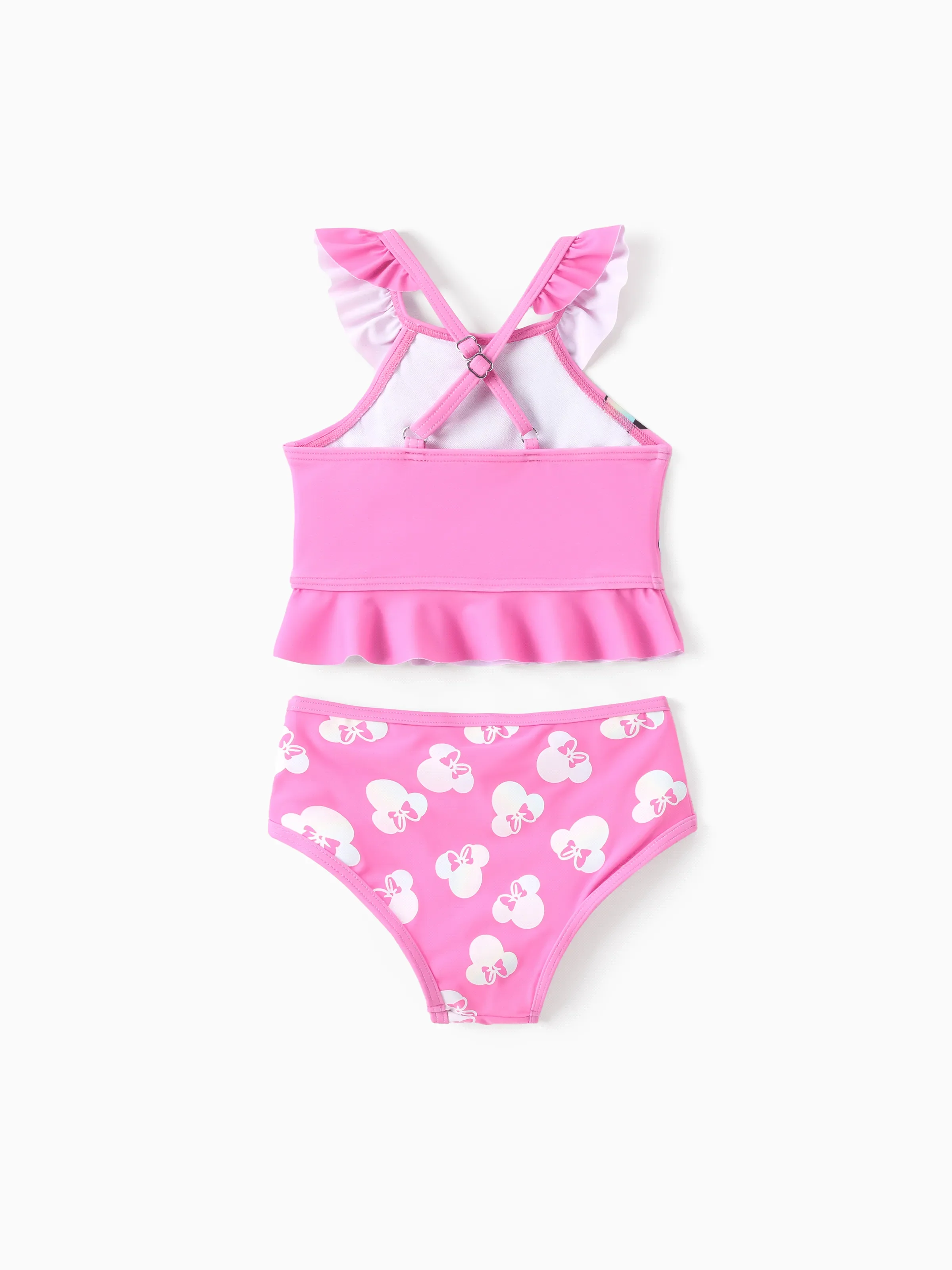 Disney Mickey and Friends Baby/Toddler Girl 2pc Minnie Mouse Ruffled Off Shoulder Color Changing UPF50+ Swimsuit Pink - Image 3