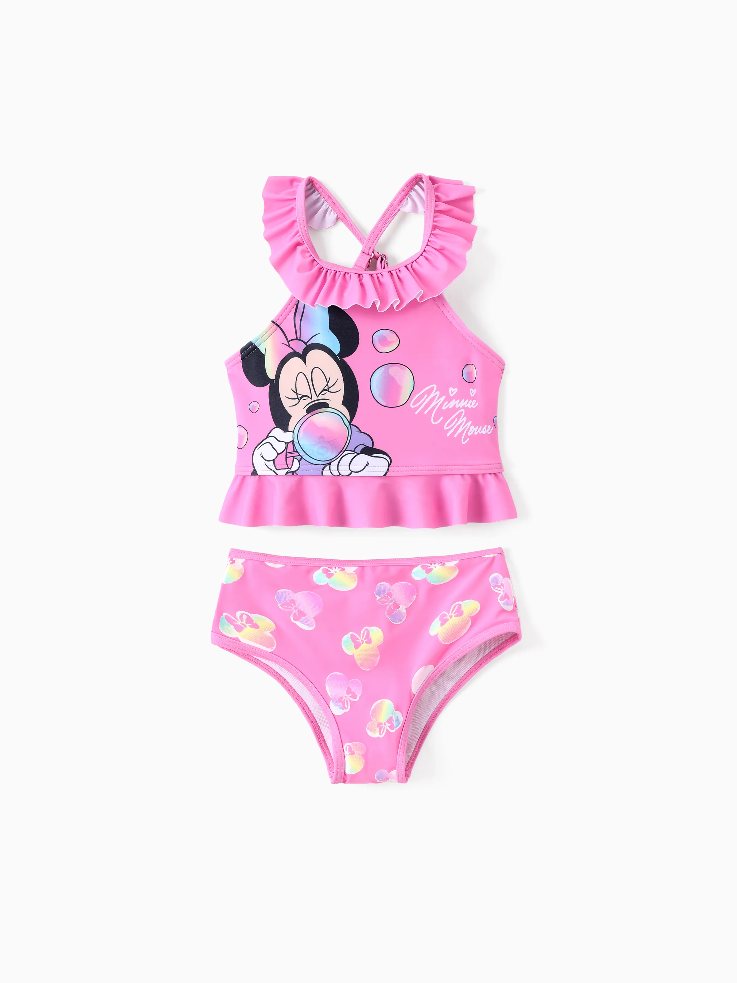 Disney Mickey and Friends Baby/Toddler Girl 2pc Minnie Mouse Ruffled Off Shoulder Color Changing UPF50+ Swimsuit Pink - Image 6