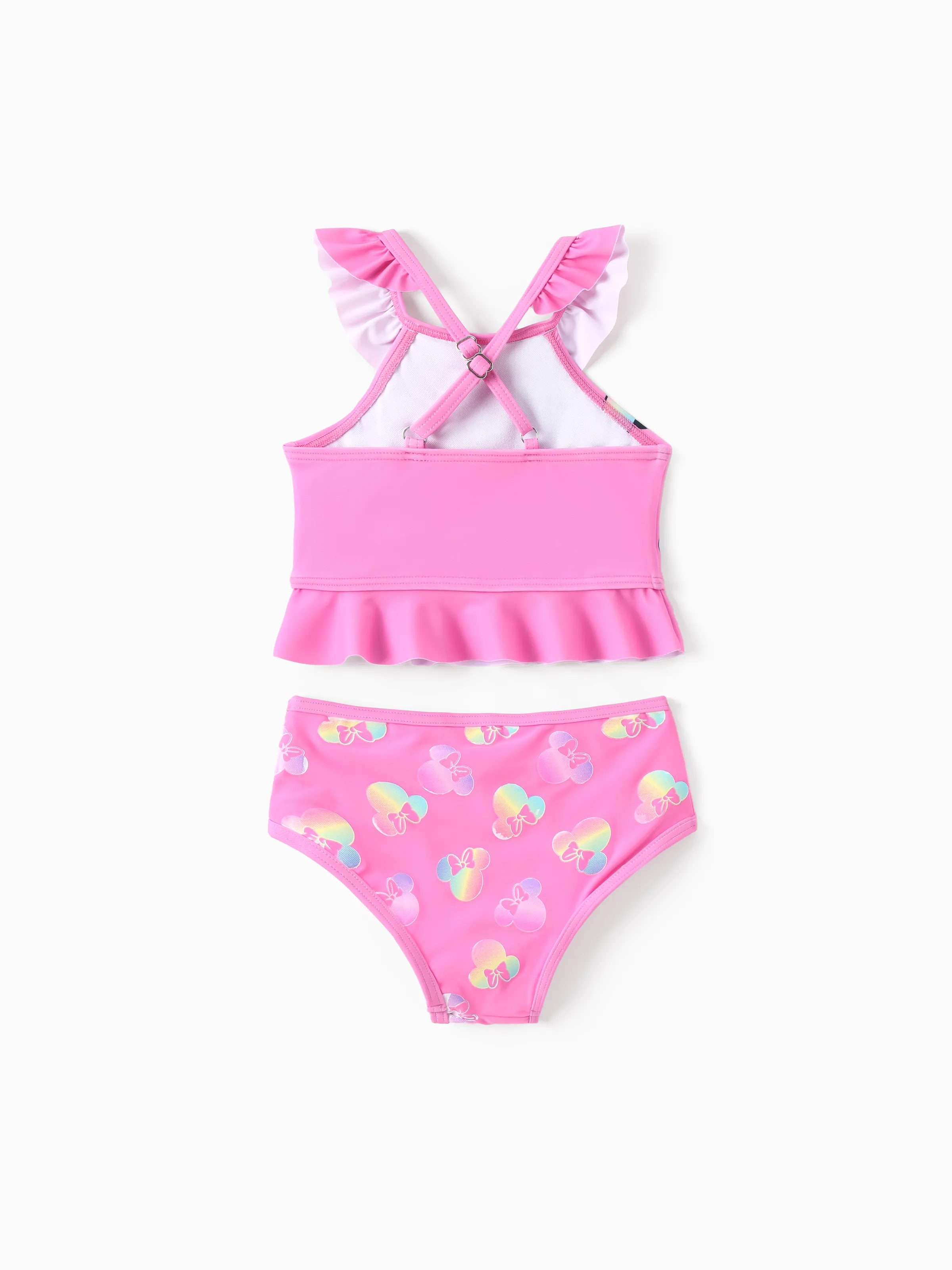 Disney Mickey and Friends Baby/Toddler Girl 2pc Minnie Mouse Ruffled Off Shoulder Color Changing UPF50+ Swimsuit Pink - Image 7