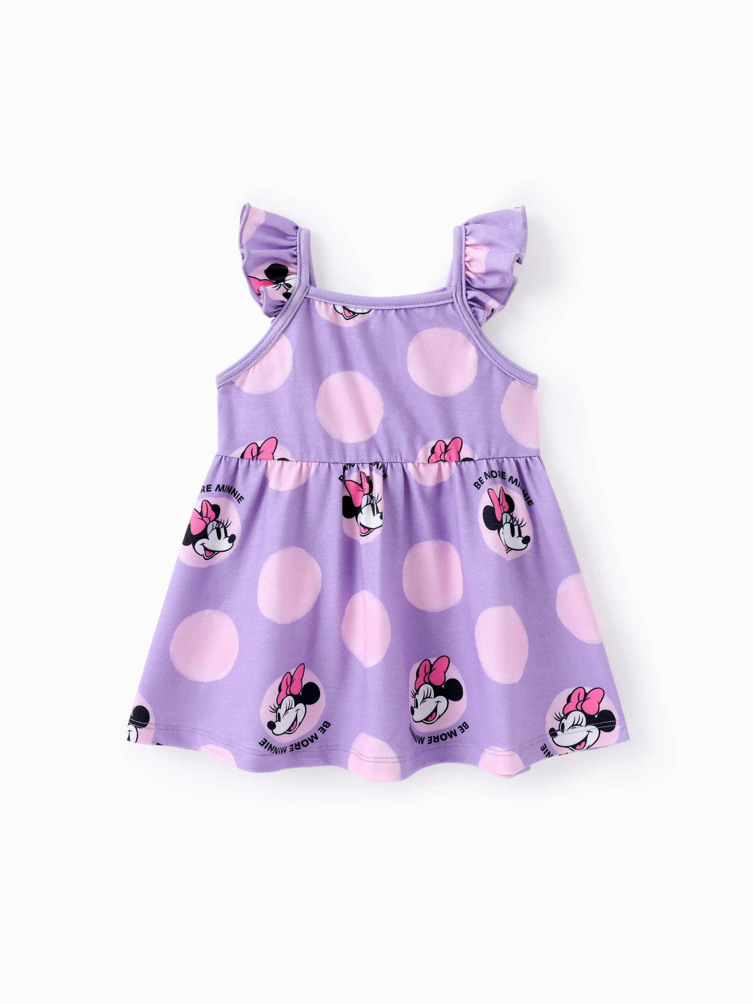 Disney Mickey and Friends Baby/Toddler Girl Minnie Character Print Ruffled Sleeve Dress Purple - Image 3