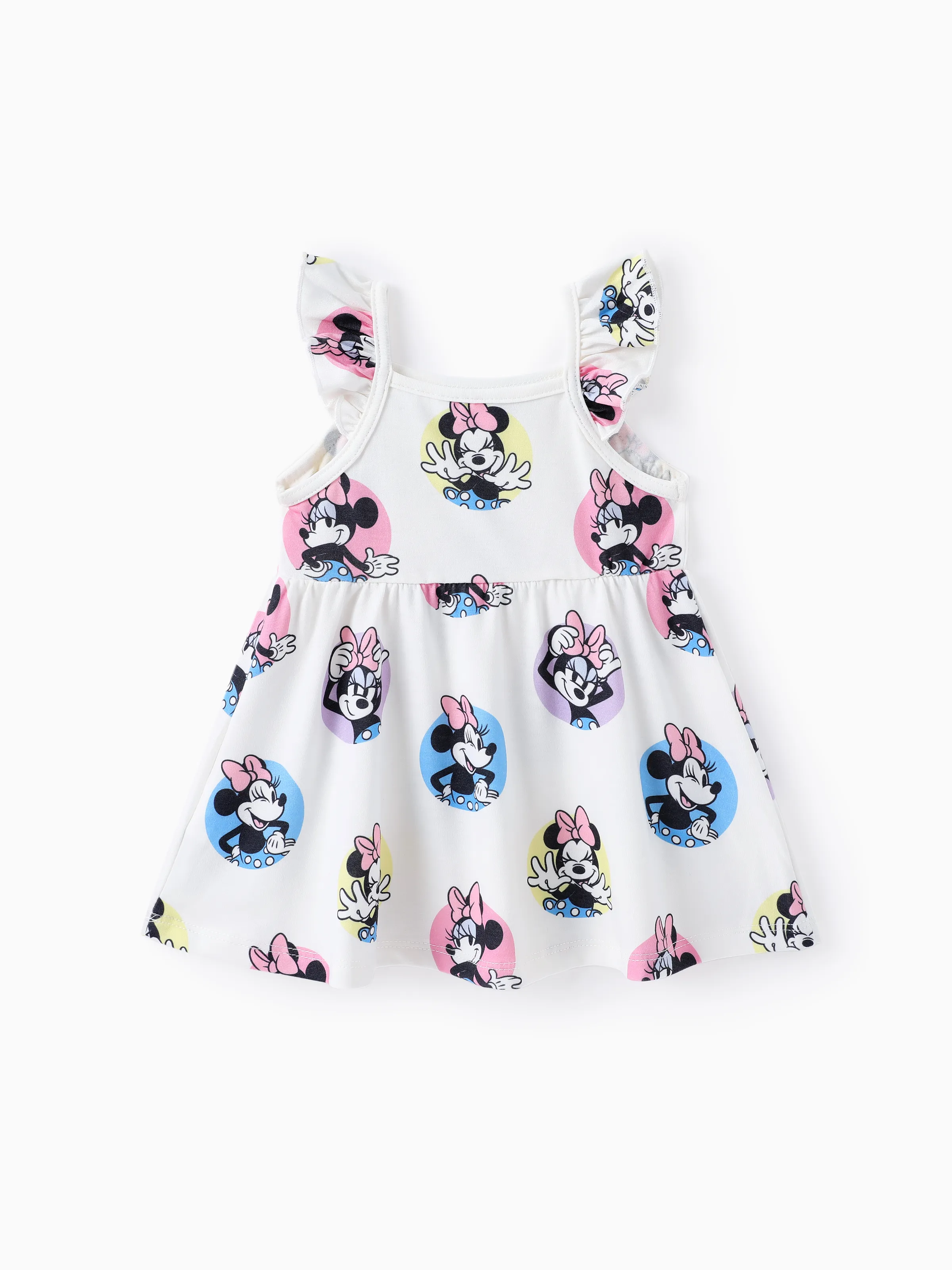 Disney Mickey and Friends Baby/Toddler Girl Minnie Character Print Ruffled Sleeve Dress White - Image 3