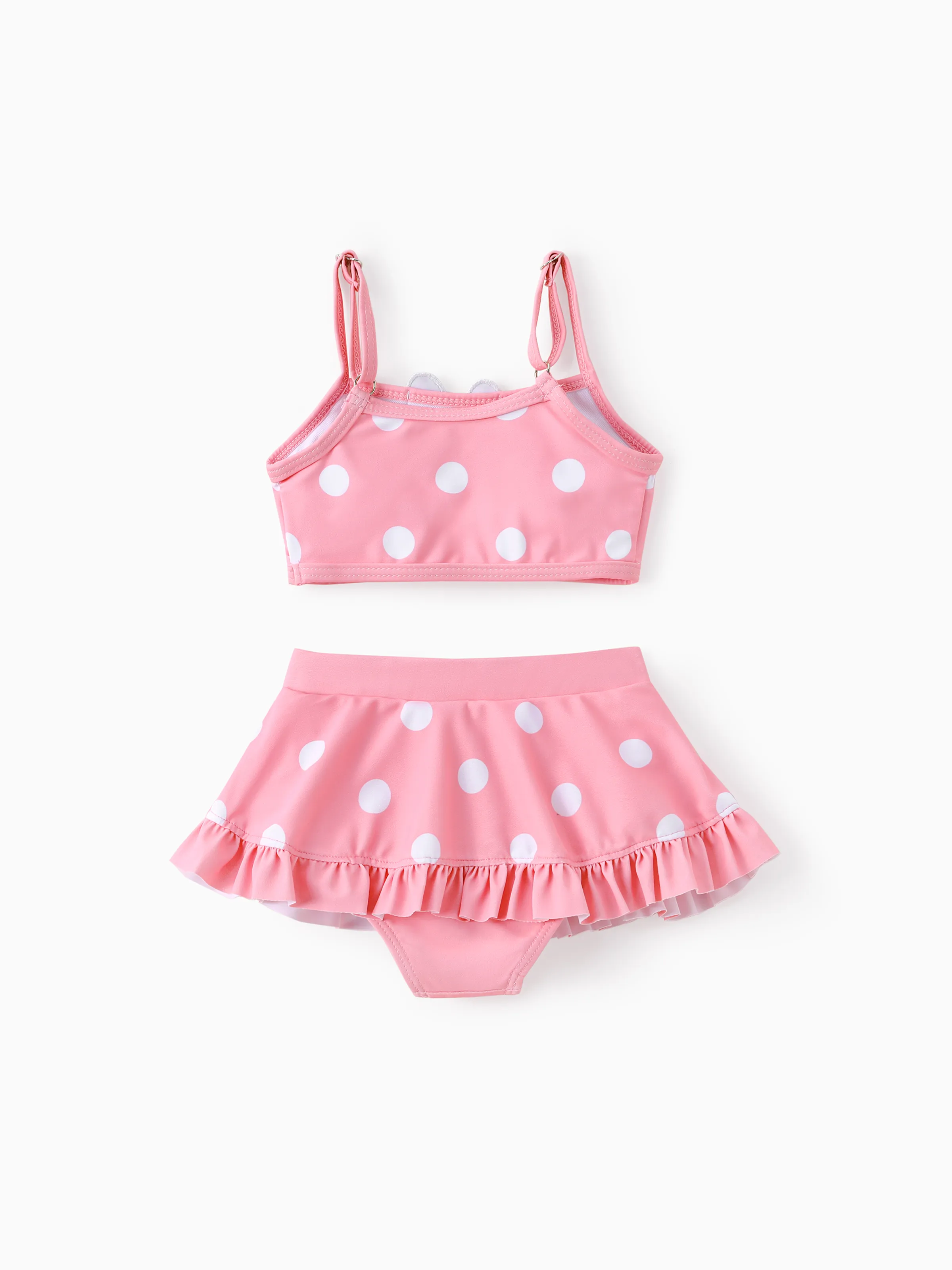 Disney Mickey and Friends Baby/Toddler Girl 2pcs Watermelon Polka Dots Embroidered Minnie Patch Swimsuit Pink - Image 7