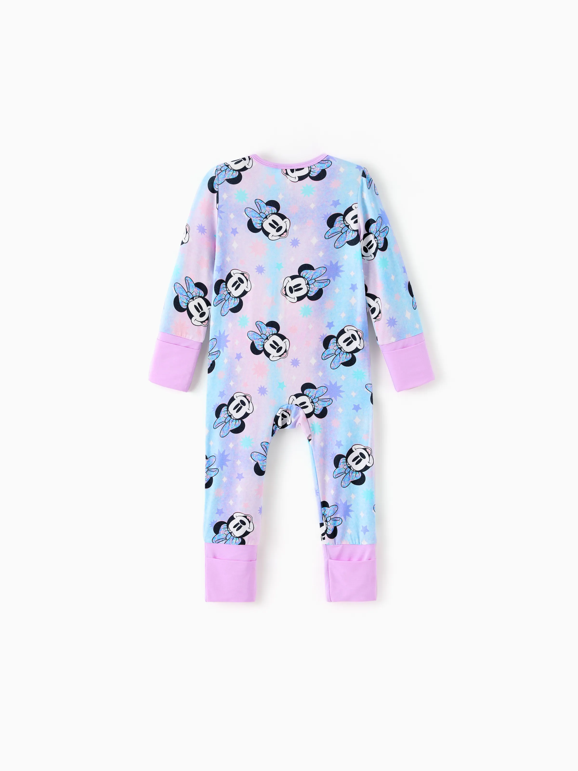 Disney Mickey and Friends Bamboo Baby Girl  Minnie Printed 2-Way Zipper Anti Slip Long-sleeve Footie Pink purple - Image 4