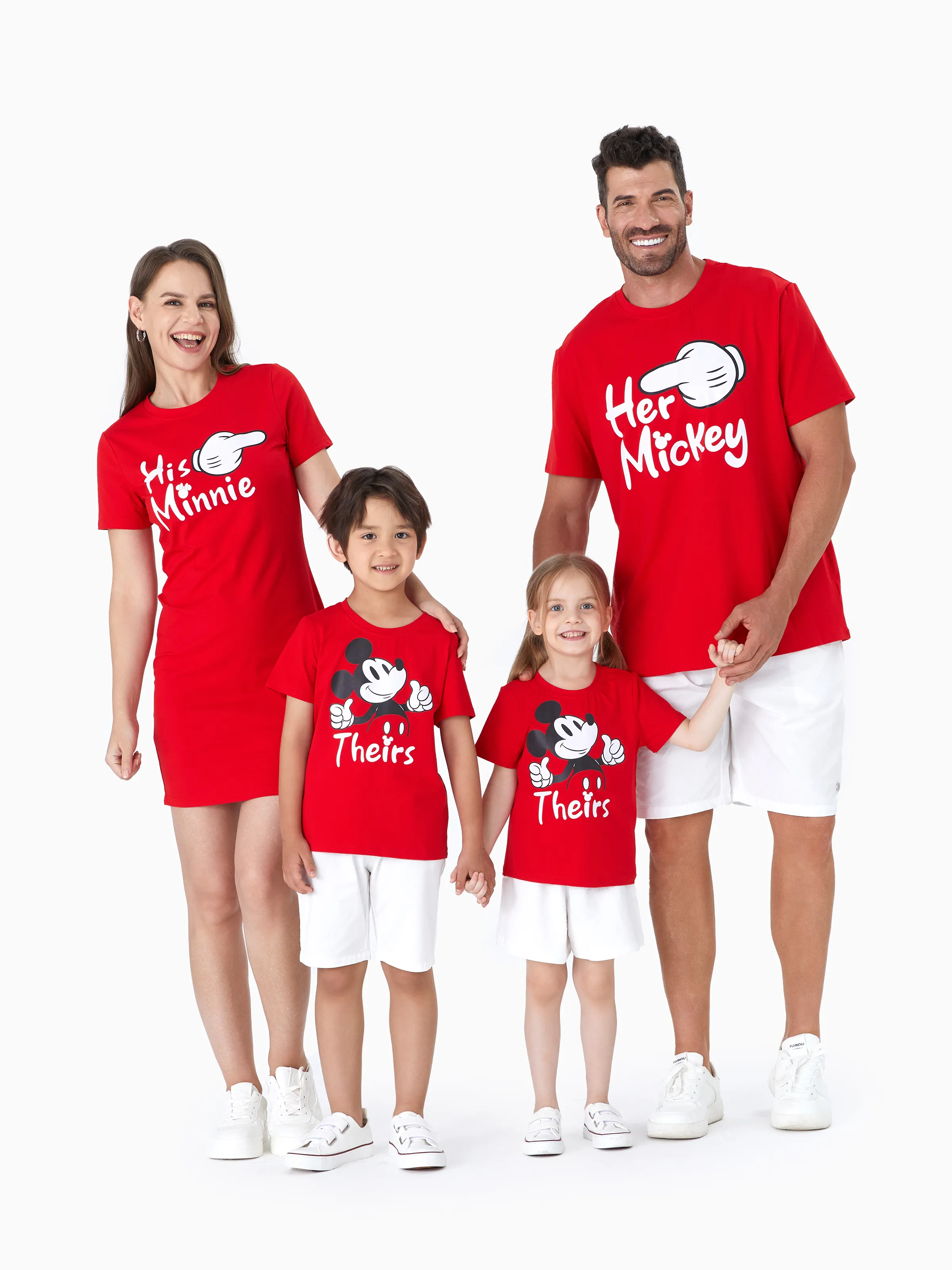 Disney Mickey and Friends Daddy & Daughter Funny Gesture Cotton T-shirt/Dress/Romper for Gift Red - Image 2