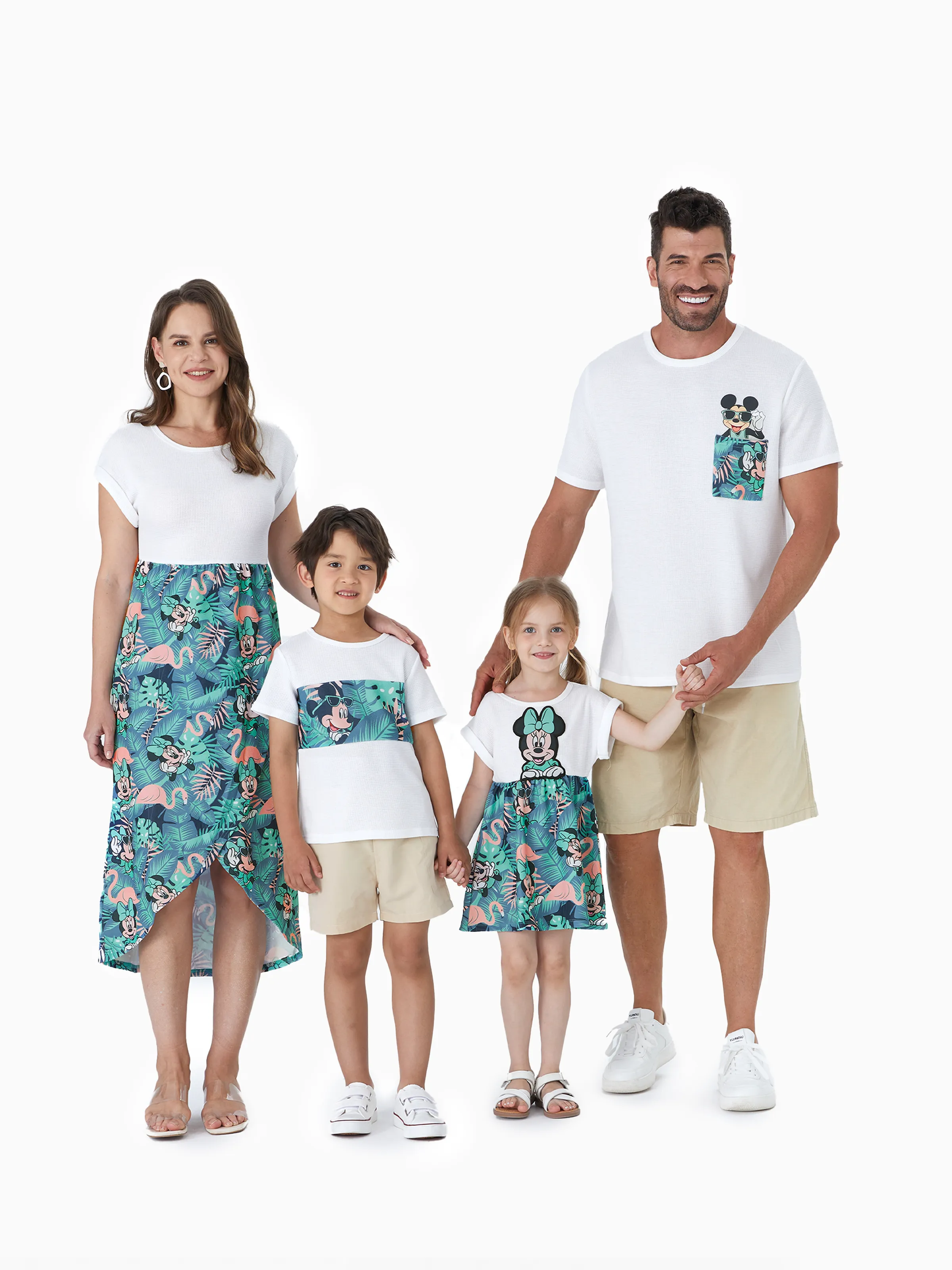 Disney Mickey and Friends Daddy & Son Tropical Botanical Print Waffle Fabric T-shirt greenwhite - Image 10