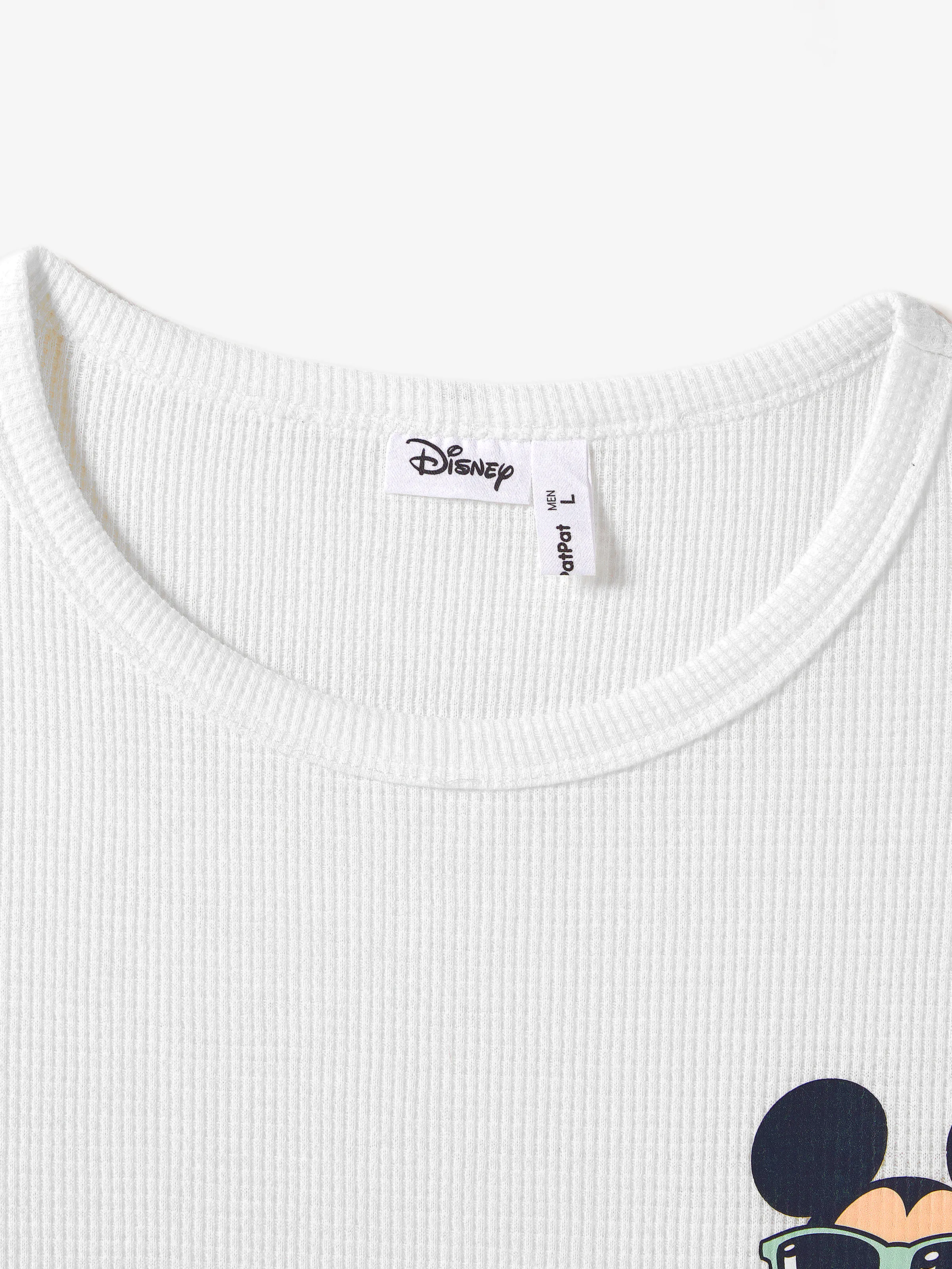 Disney Mickey and Friends Daddy & Son Tropical Botanical Print Waffle Fabric T-shirt greenwhite - Image 3
