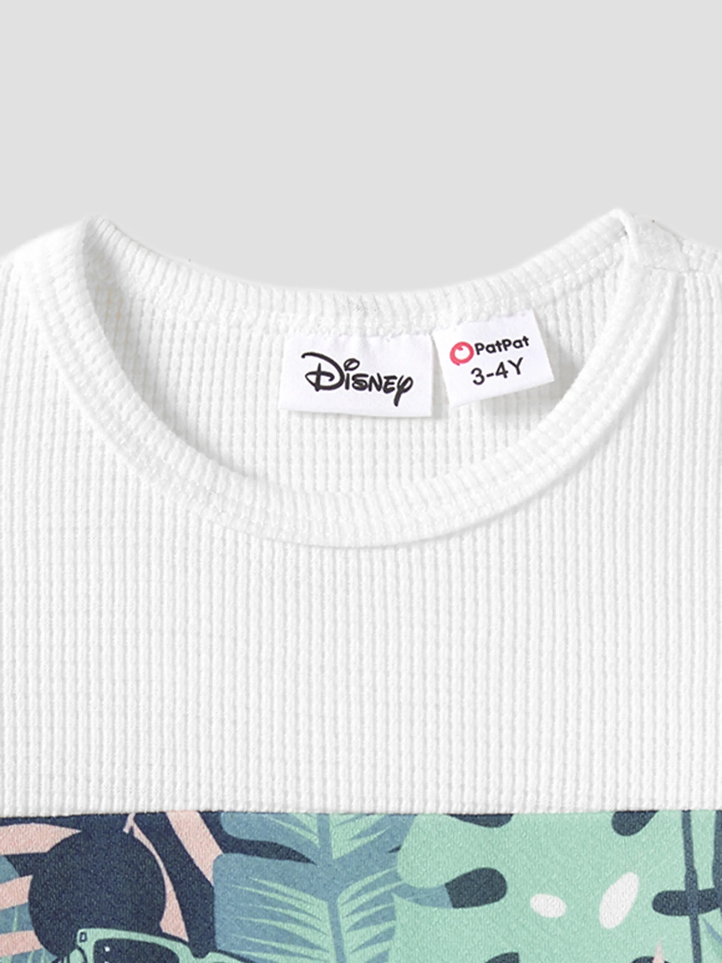 Disney Mickey and Friends Daddy & Son Tropical Botanical Print Waffle Fabric T-shirt greenwhite - Image 7