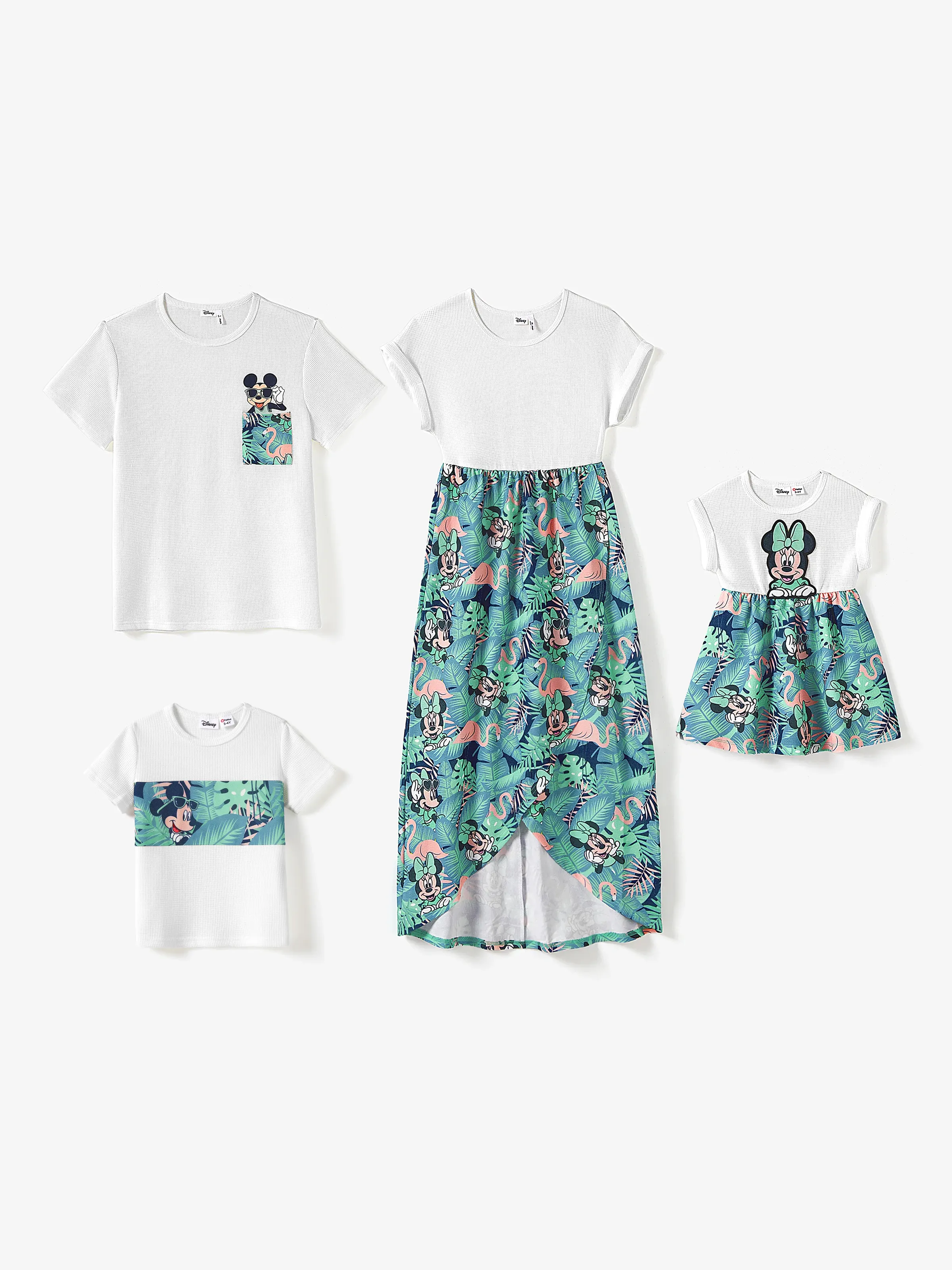 Disney Mickey and Friends Daddy & Son Tropical Botanical Print Waffle Fabric T-shirt greenwhite - Image 9