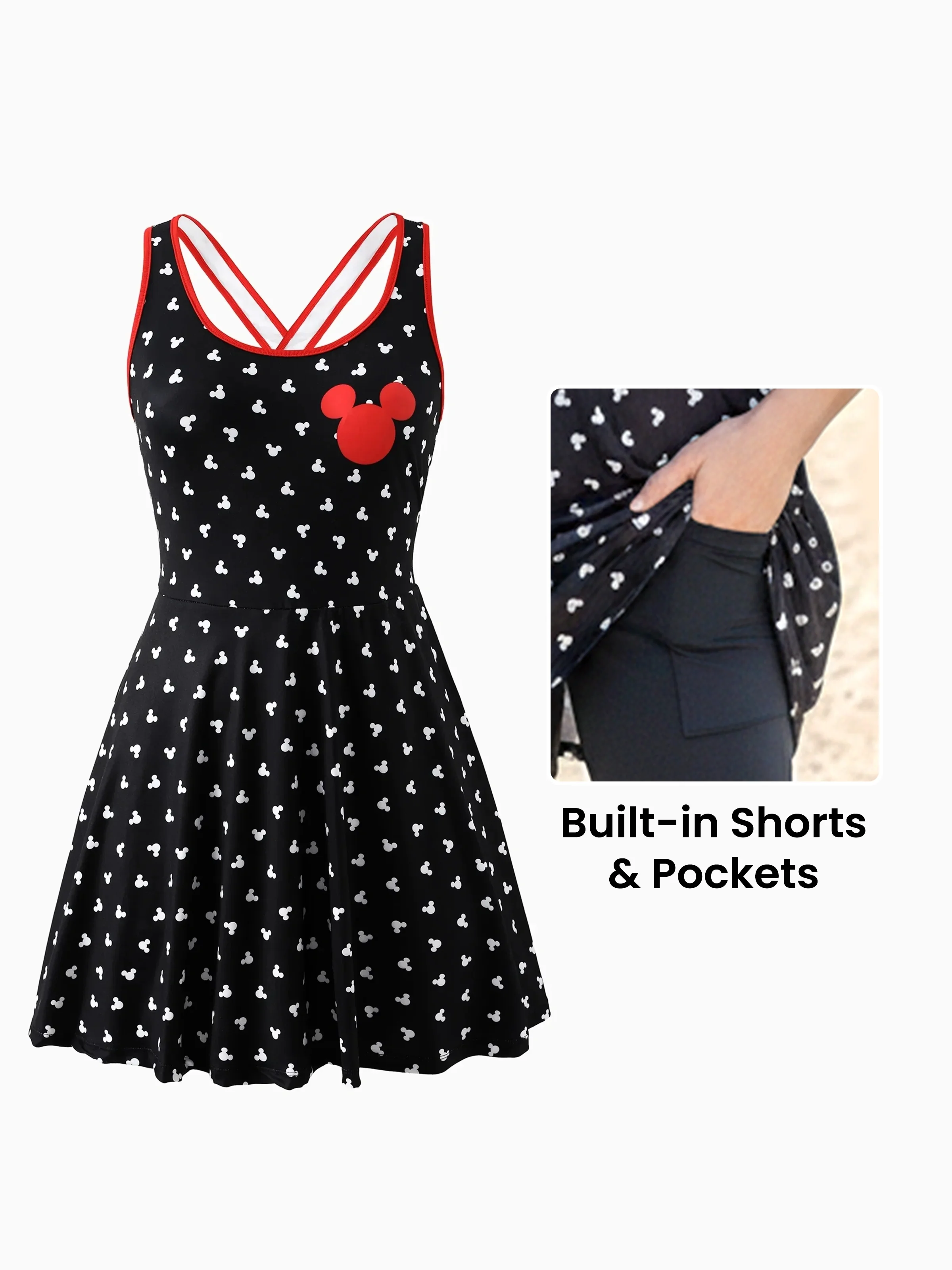 Disney Mickey & Friends Toddler/Kid Girl Sporty Dress with Built-in Shorts & Pockets – Breathable Park Outfit, Allover Print - Image 3