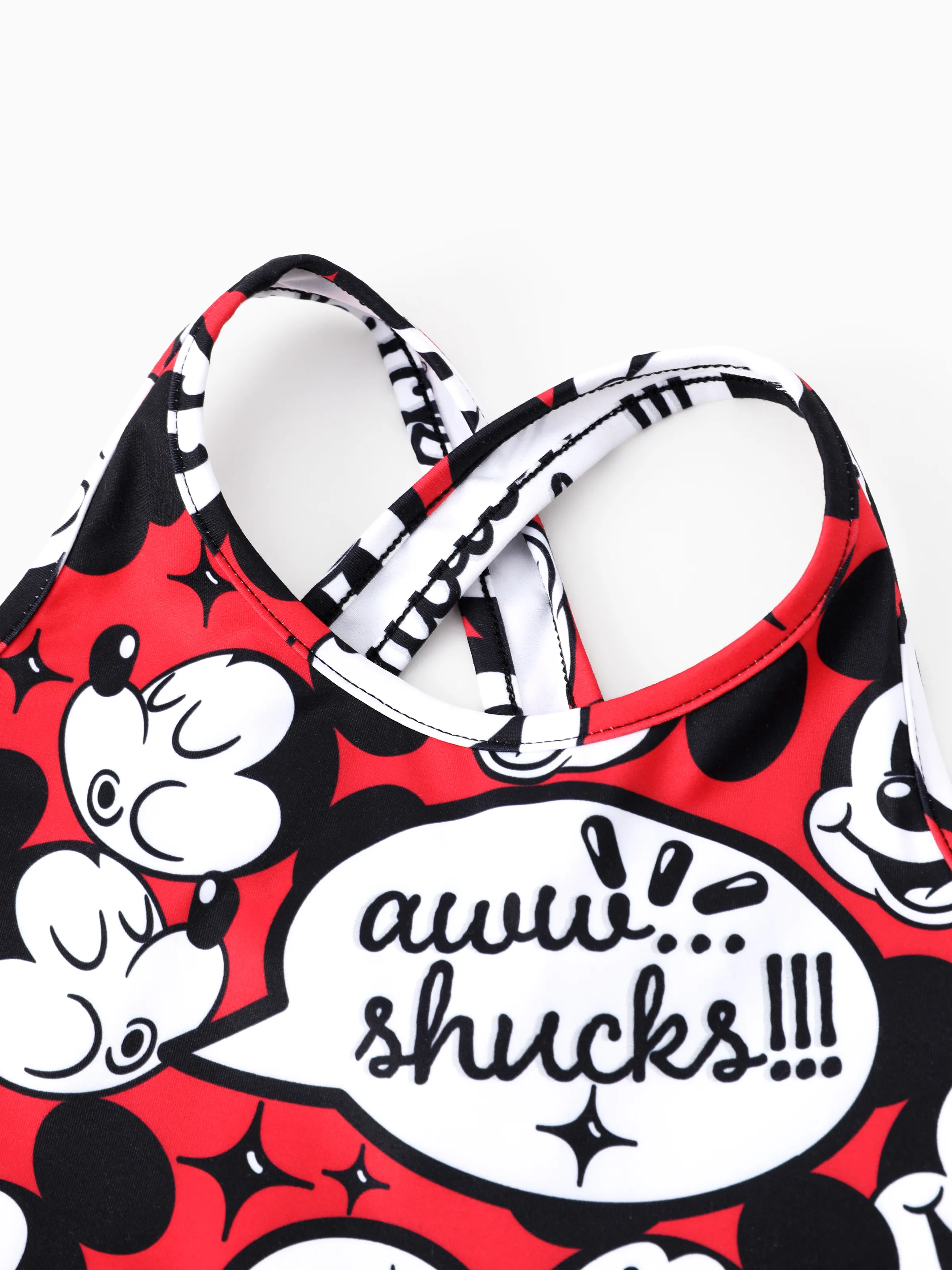 Disney Mickey and Friends Family matching 1pc Mickey Mouse Graffiti Cotton T-shirt or Colorblock Dress with Built-in Shorts & Pockets or Naia™ Allover Romper Red - Image 6