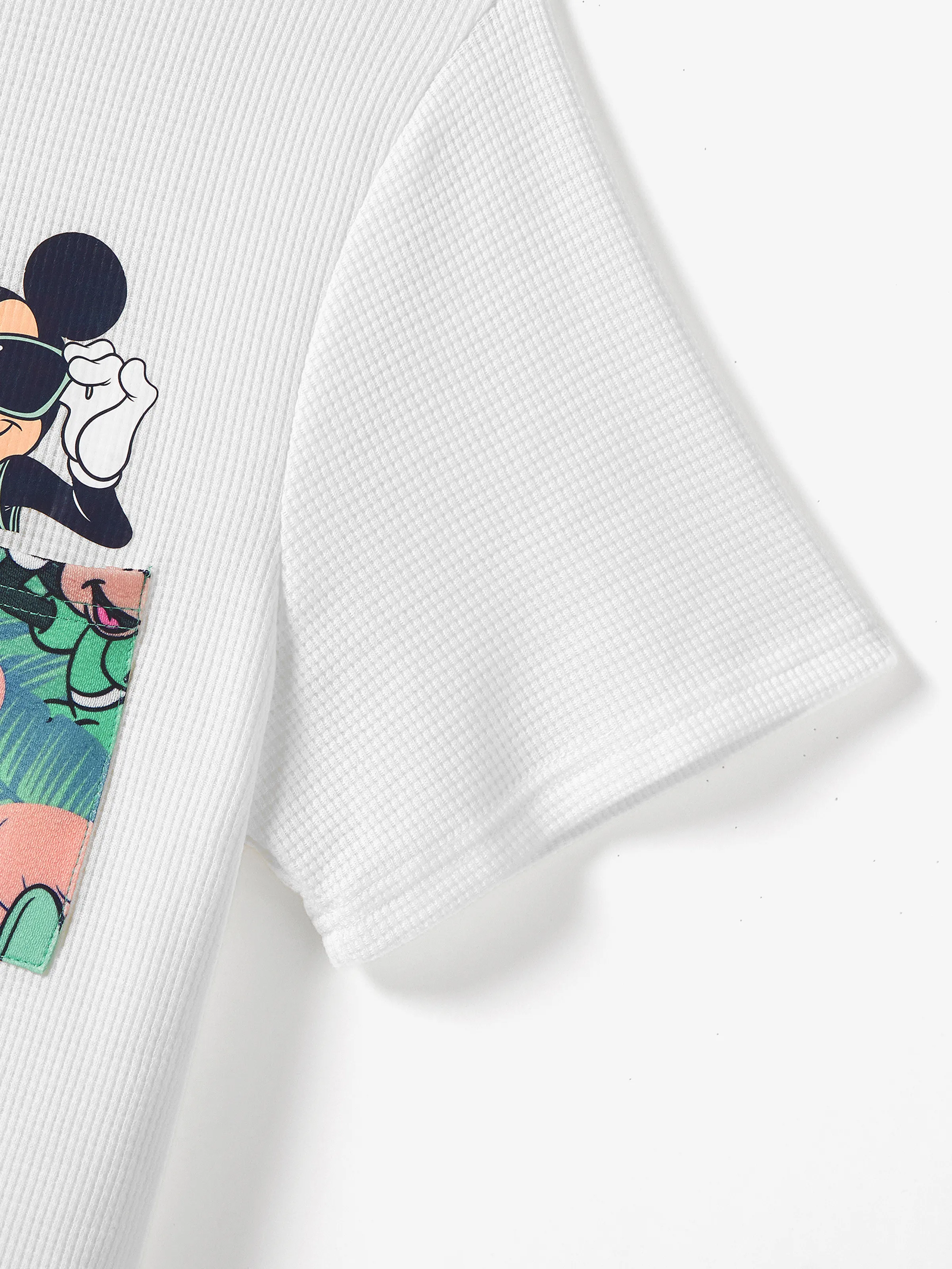 Disney Mickey and Friends Family Matching Tropical Botanical Print Waffle Fabric T-shirt/Dress greenwhite - Image 16