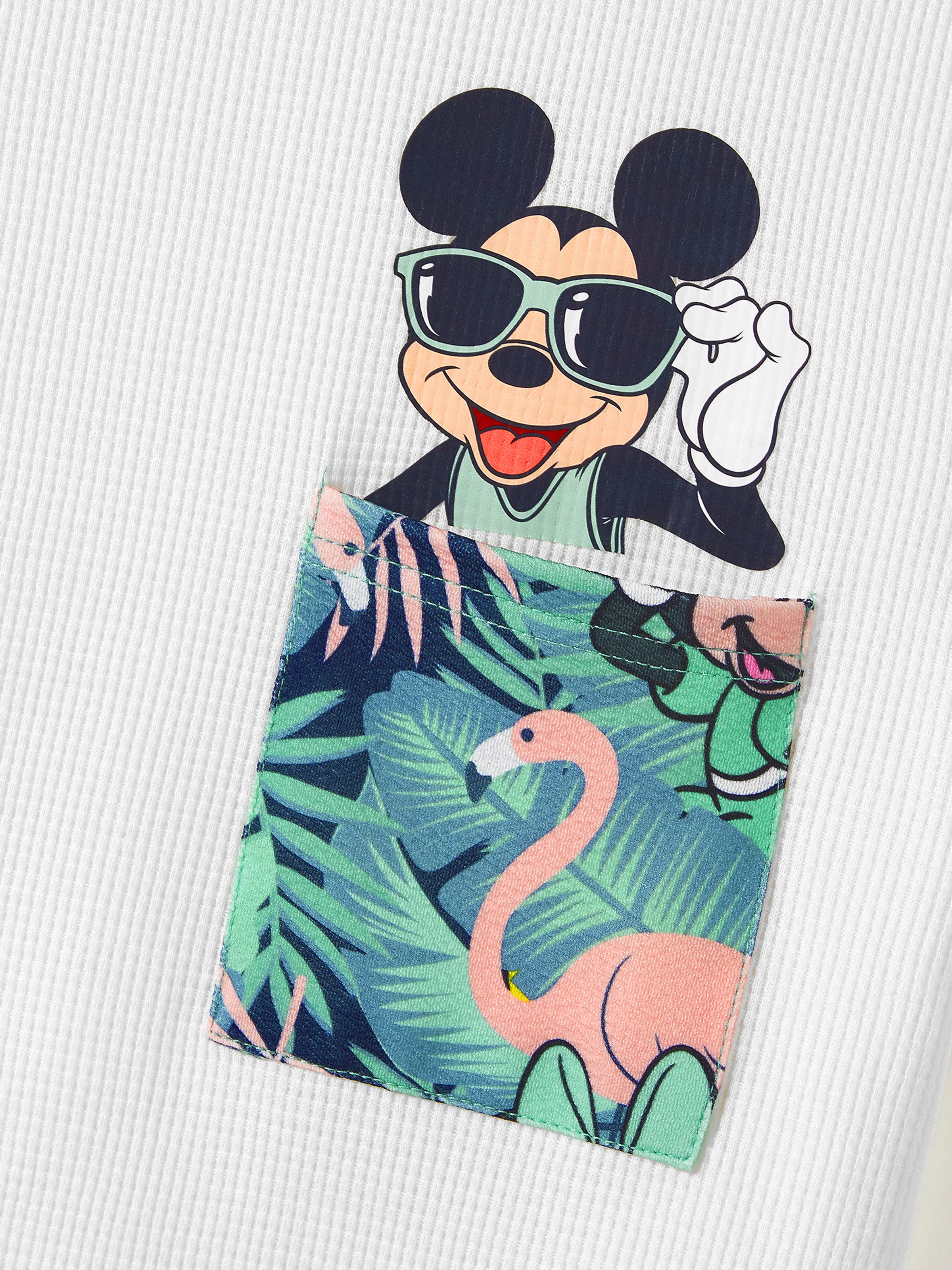Disney Mickey and Friends Family Matching Tropical Botanical Print Waffle Fabric T-shirt/Dress greenwhite - Image 17