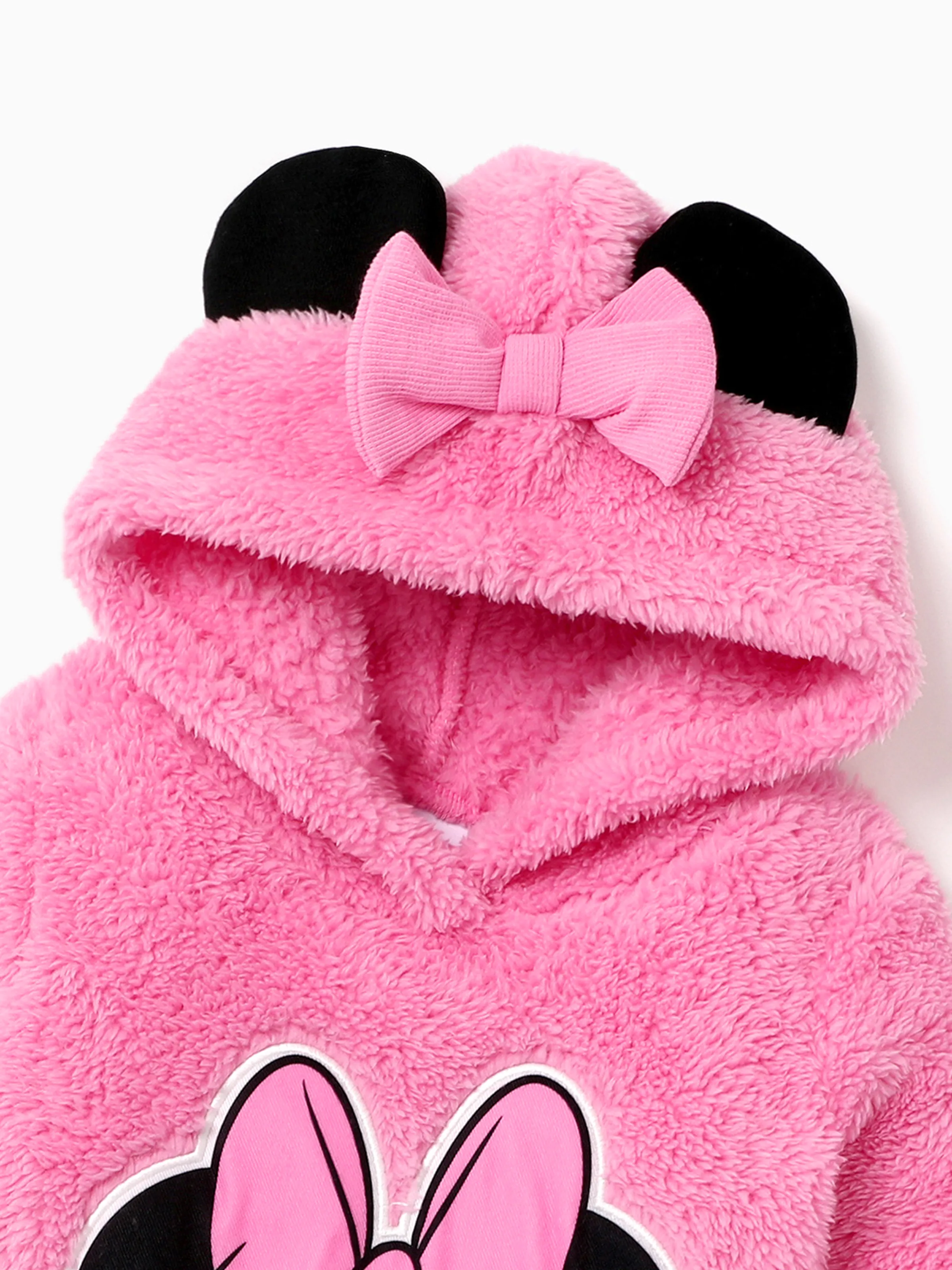 Disney Mickey and Friends Baby Girl Furry Minnie Character Pattern 3D Ears Hooded Romper Pink - Image 4