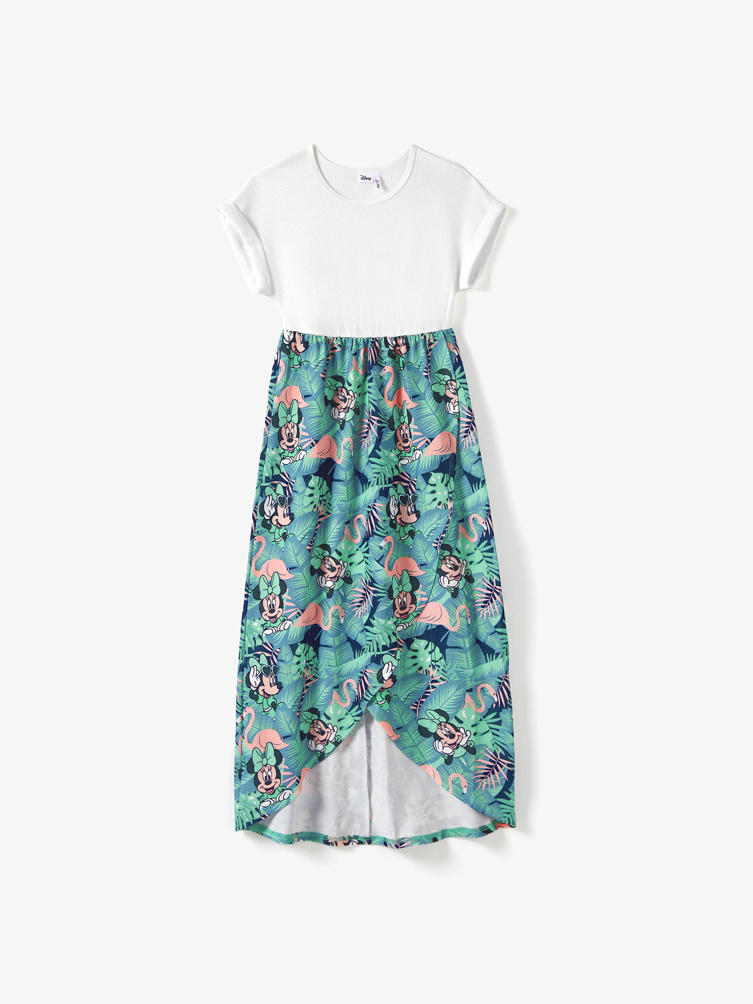 Disney Mickey and Friends Mommy & me Tropical Botanical Print Waffle Fabric Dress greenwhite - Image 4