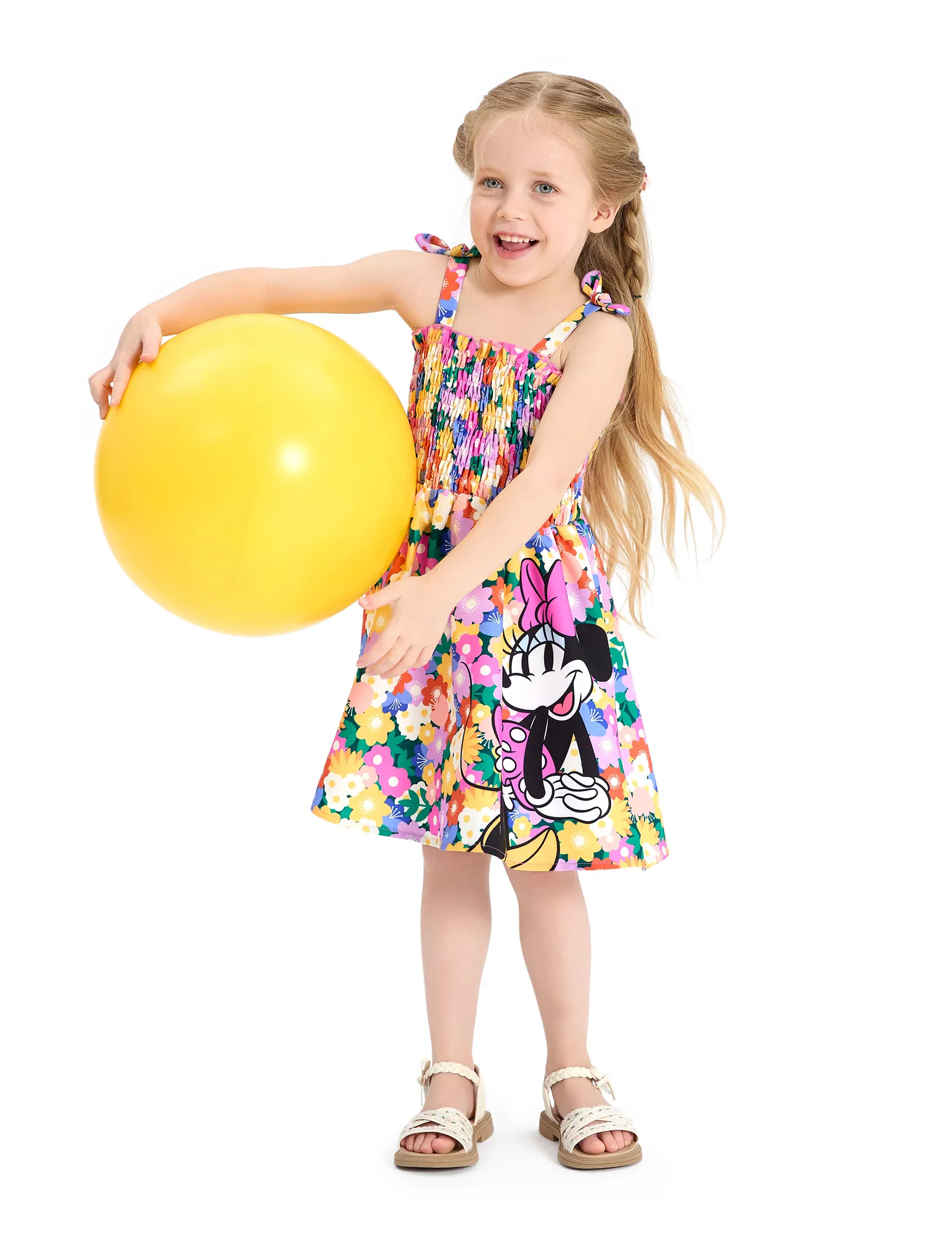 Disney Mickey and Friends Toddler Girl 1pc Minnie Floral Allover Print Bowknot Smocked Sundress Multi-color - Image 3
