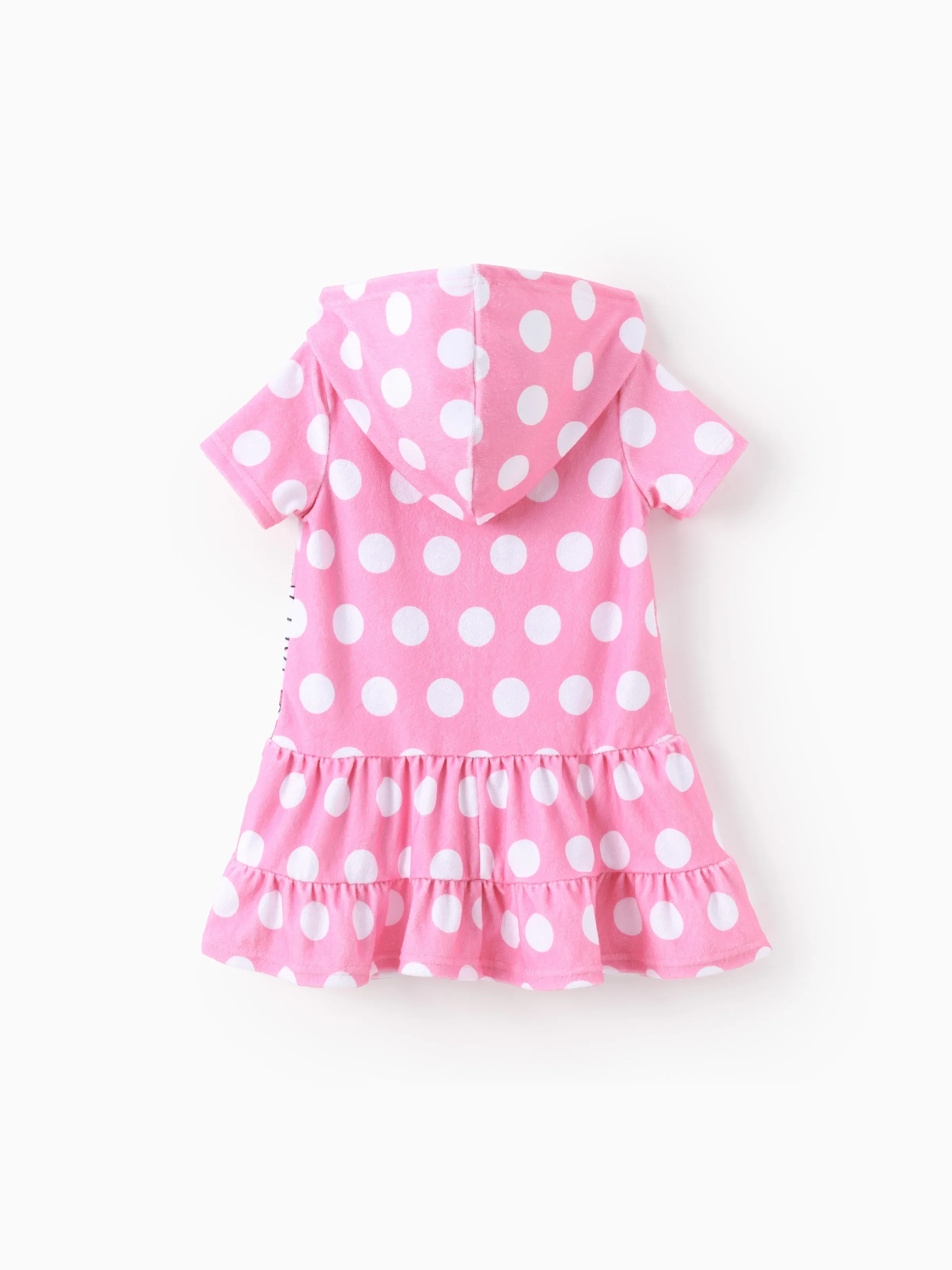 Disney Mickey and Friends Toddler Girl Minnie Mouse Polka Dot Pattern Hooded Zipper Ruffle-hem Swim Cover-up Pink - Image 3