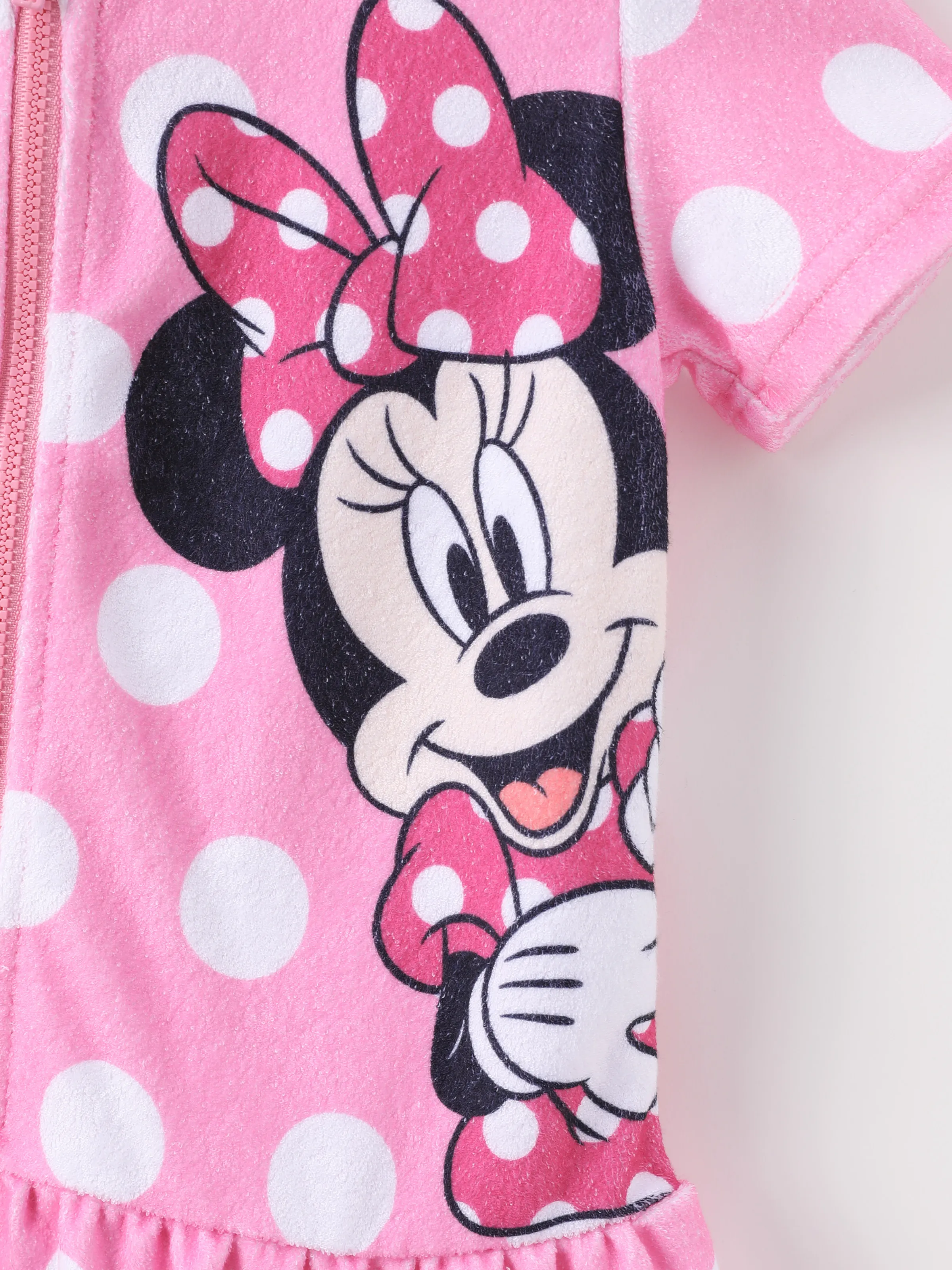 Disney Mickey and Friends Toddler Girl Minnie Mouse Polka Dot Pattern Hooded Zipper Ruffle-hem Swim Cover-up Pink - Image 7