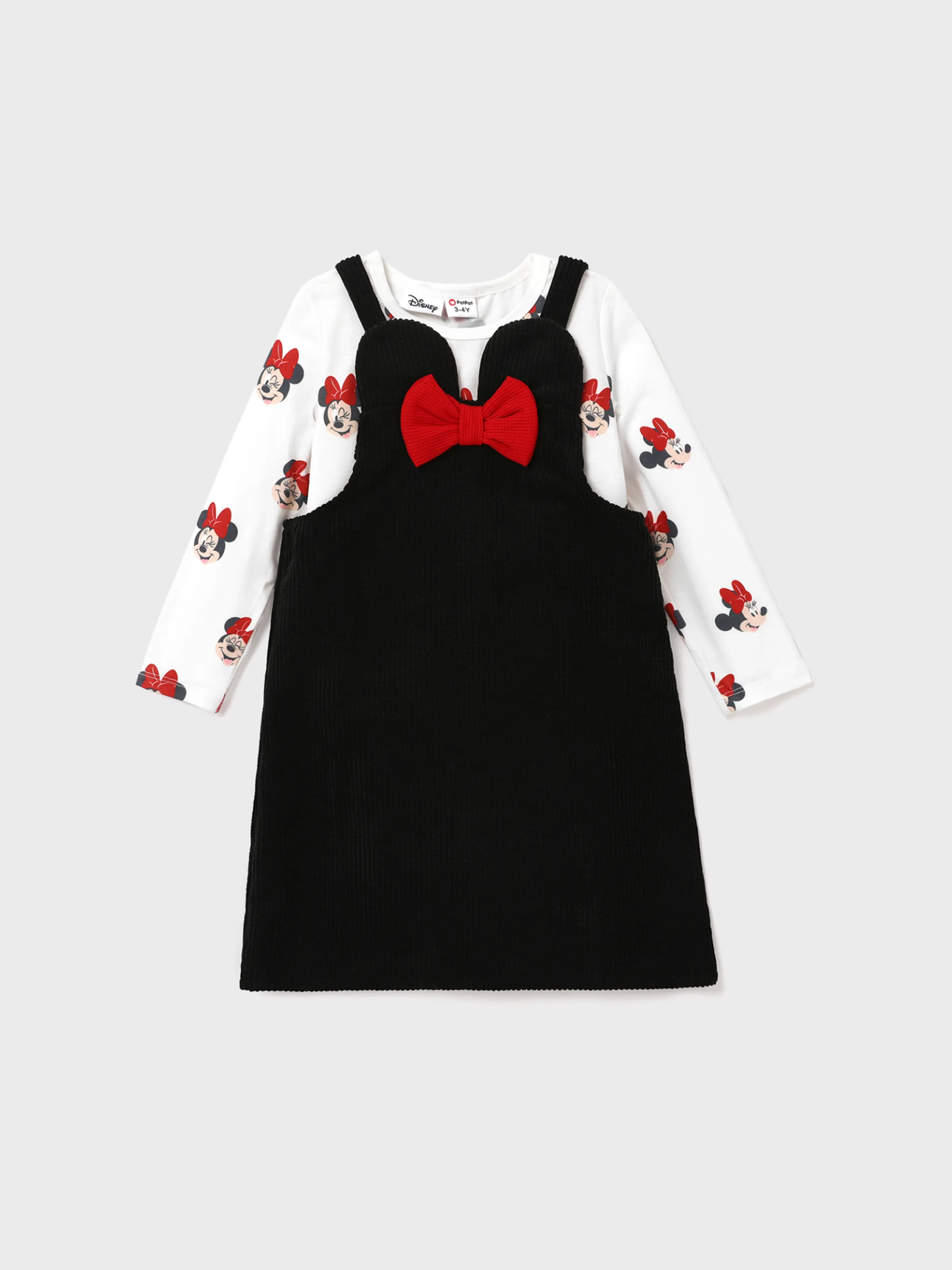 Disney Mickey and Friends Toddler Girl Minnie 2pcs Character Print Long-sleeve Bodysuit and Bow Decor Floral Print Skirt Set BlackandWhite - Image 3