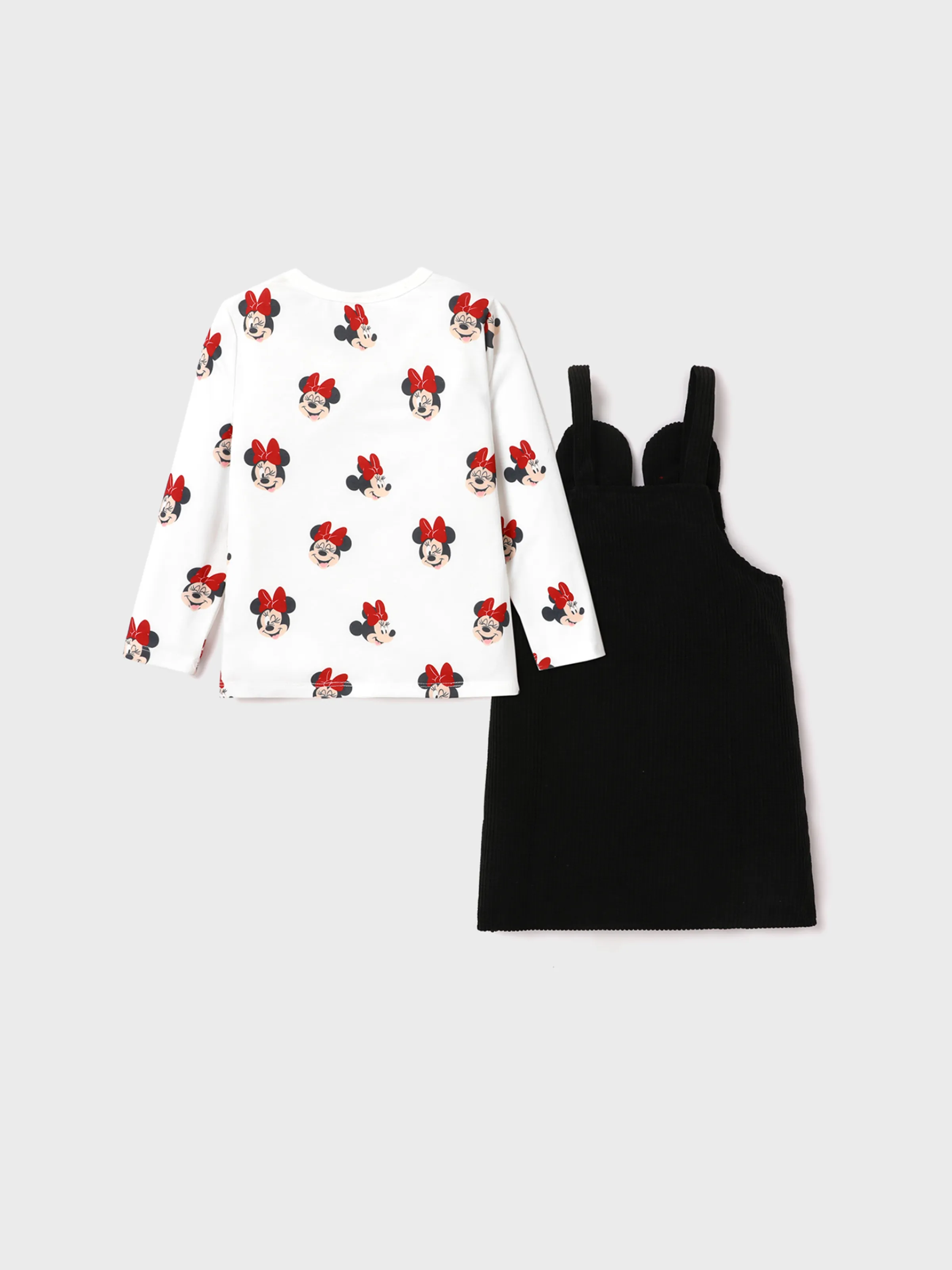 Disney Mickey and Friends Toddler Girl Minnie 2pcs Character Print Long-sleeve Bodysuit and Bow Decor Floral Print Skirt Set BlackandWhite - Image 4