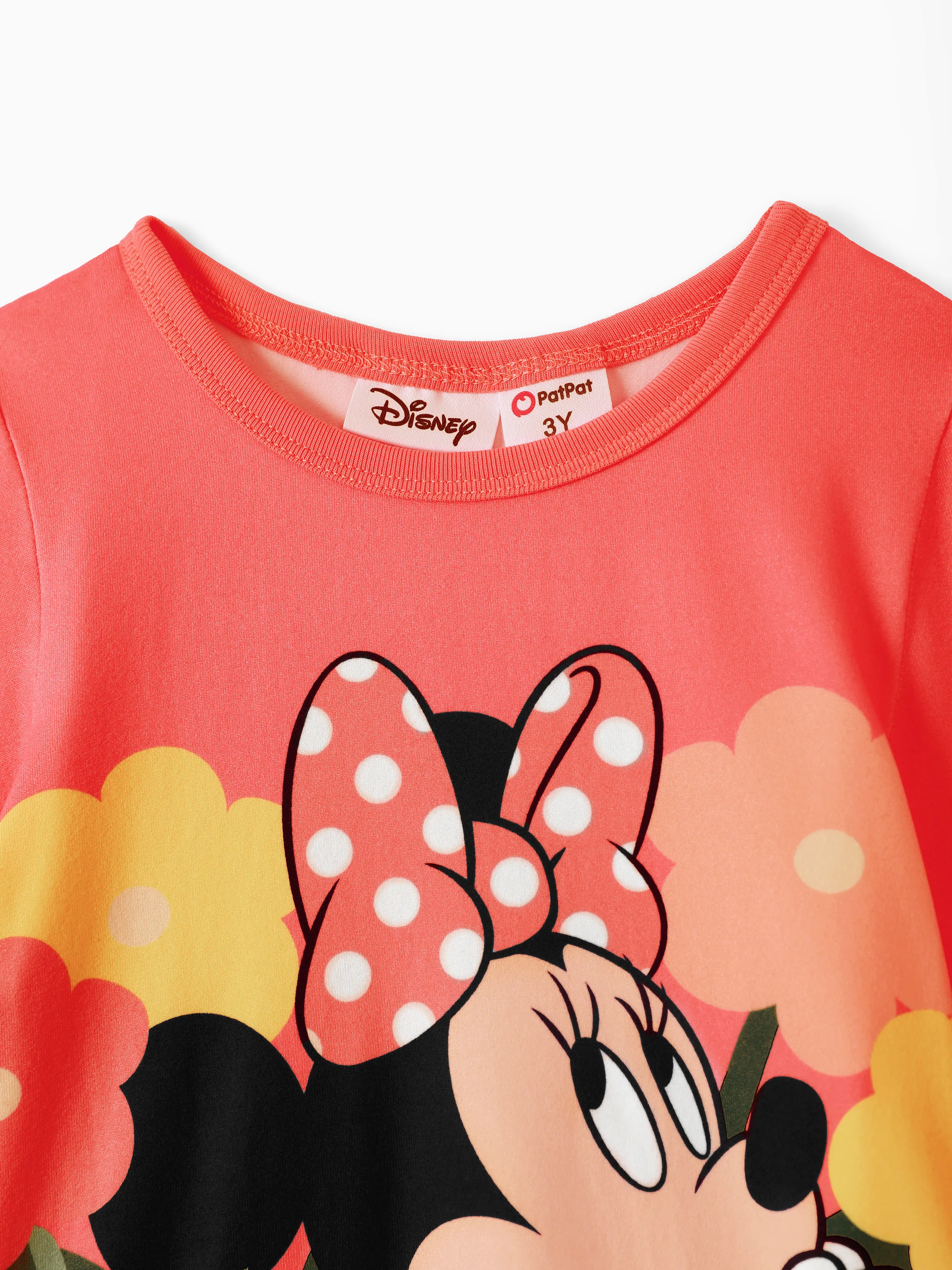 Disney Mickey and Friends Toddler Girl 2pcs Minnie Character Print Peplum Long-sleeve Tee and Bowknot Pants Set Light Red - Image 3