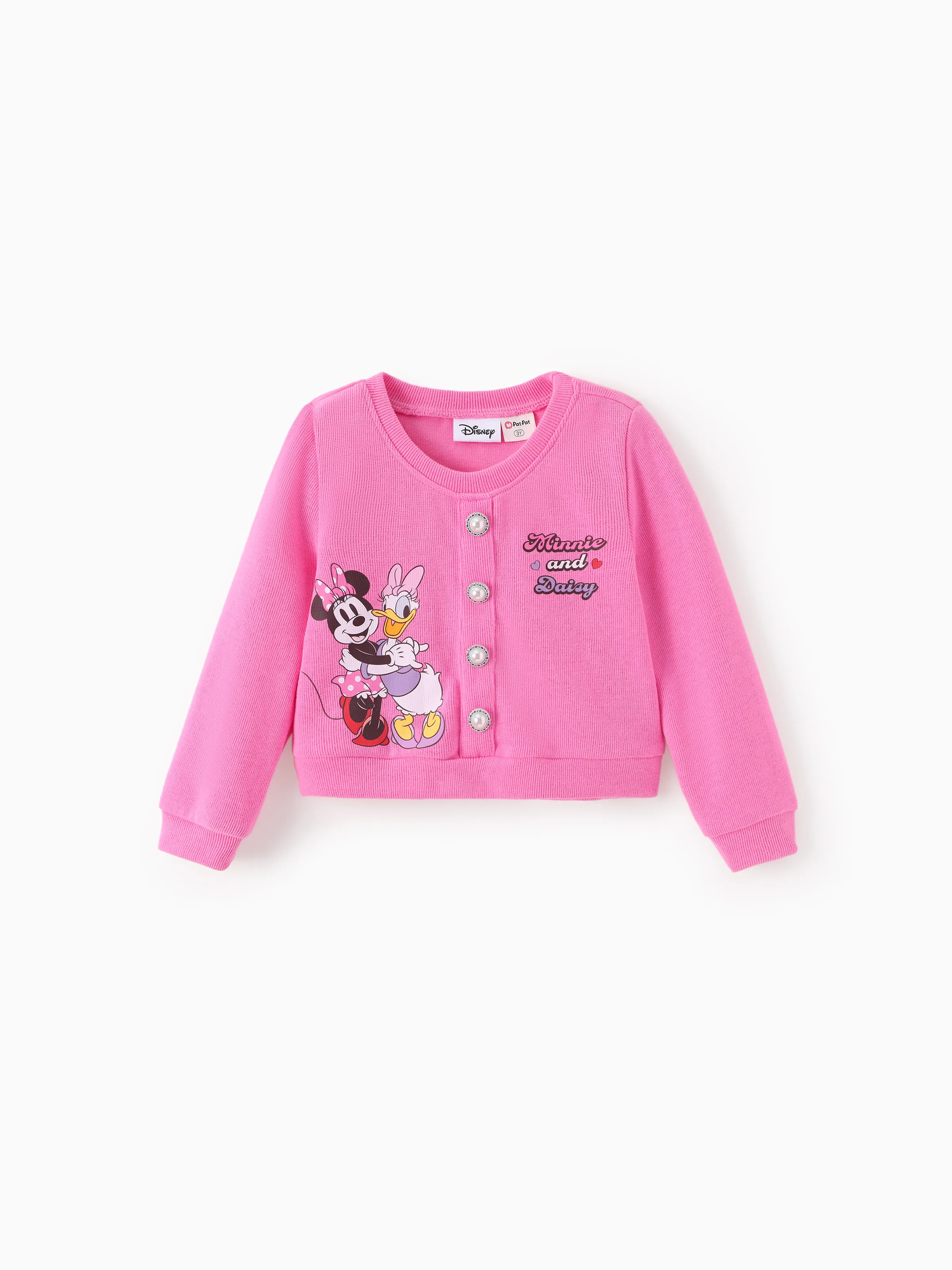 Disney Mickey and Friends Toddler Girl 2pcs Minnie Mouse Character Print Cotton Long-sleeve Top And Tweed Bowknot Skirt Set Hot Pink - Image 3