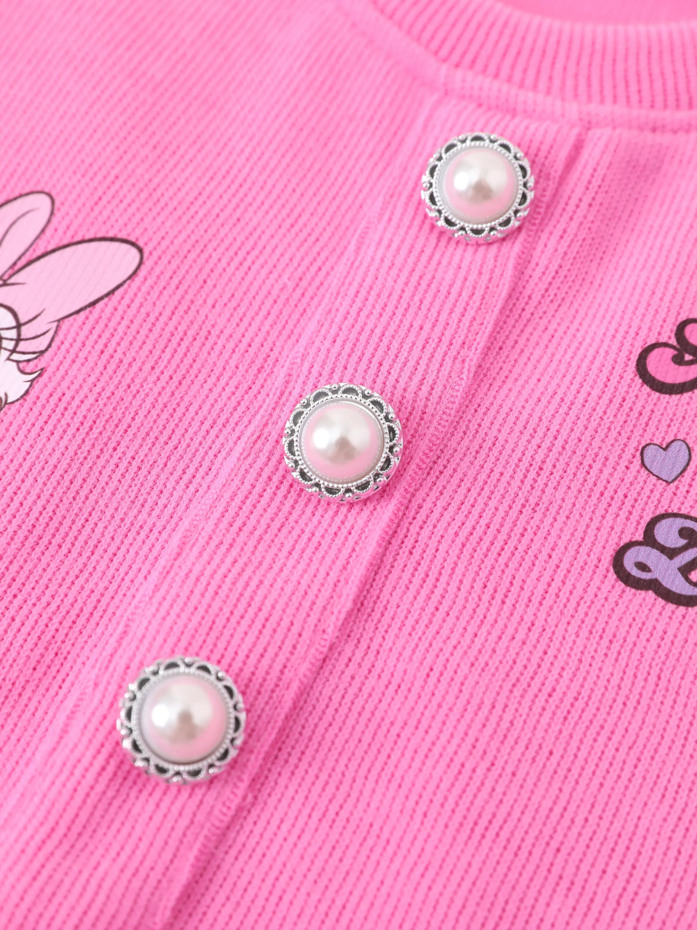 Disney Mickey and Friends Toddler Girl 2pcs Minnie Mouse Character Print Cotton Long-sleeve Top And Tweed Bowknot Skirt Set Hot Pink - Image 6