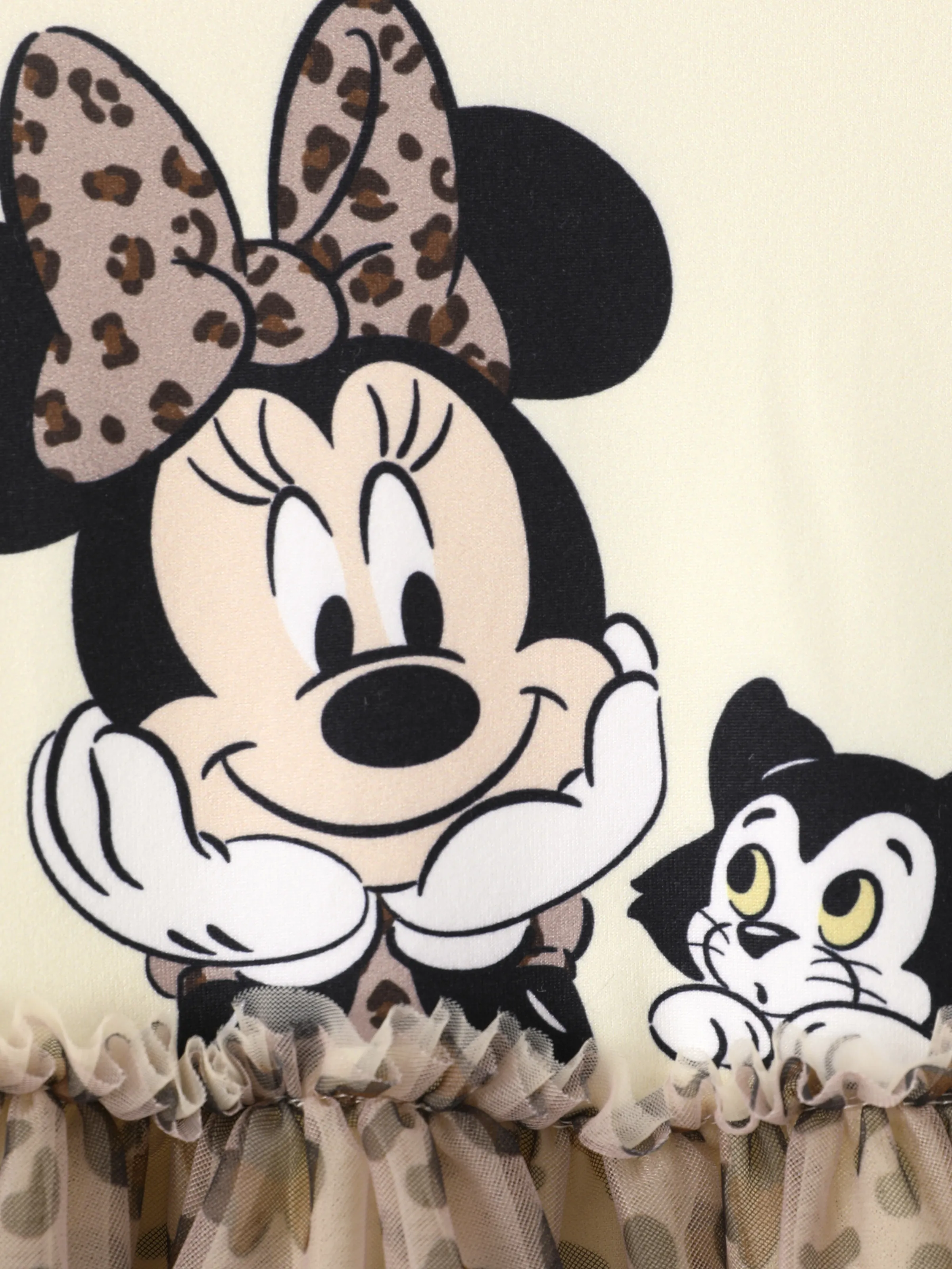 Disney Mickey and Friends Toddler Girl Christmas Minnie Mouse Graphic Long Sleeve Tulle Dress Khaki - Image 2