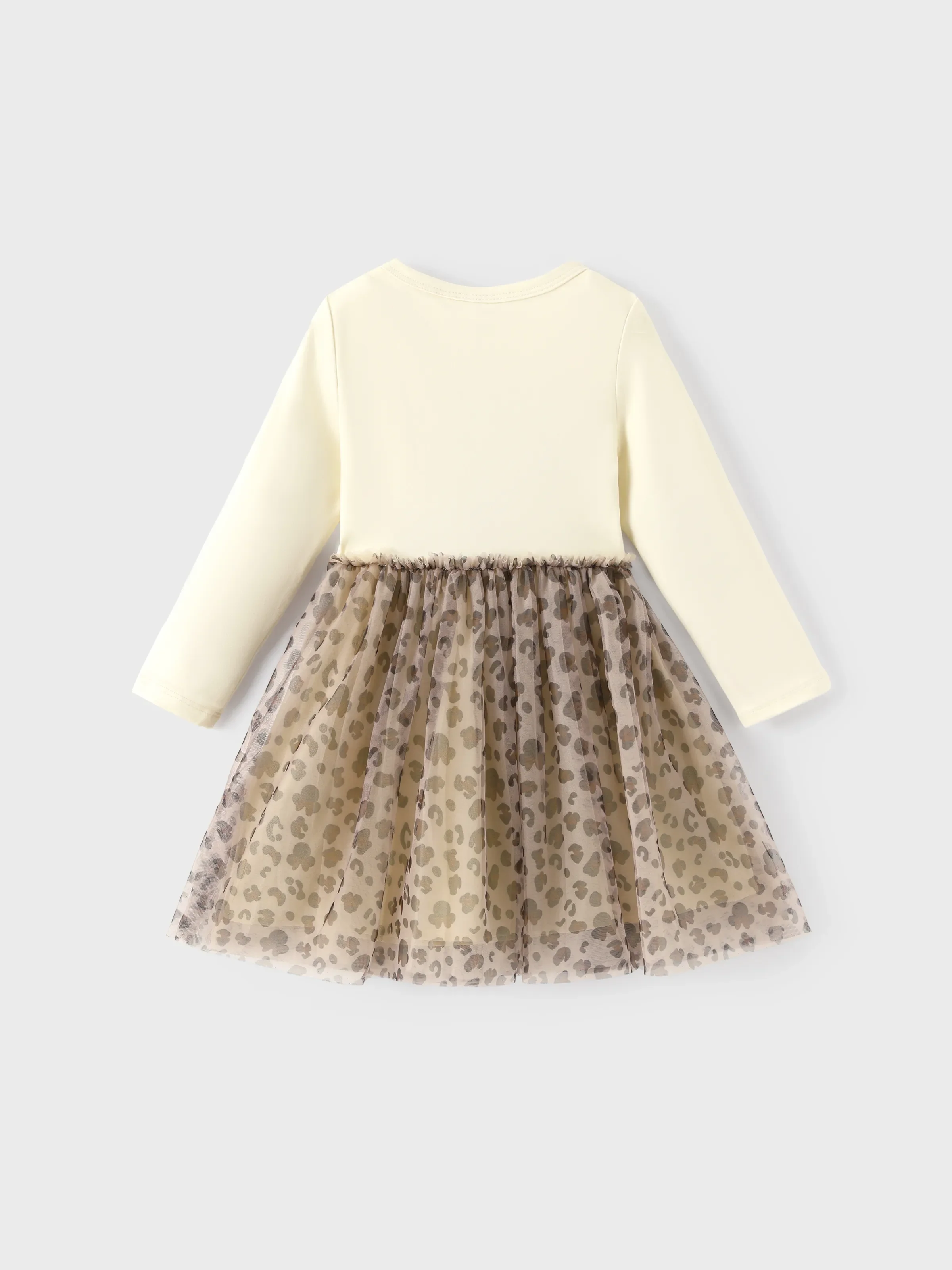 Disney Mickey and Friends Toddler Girl Christmas Minnie Mouse Graphic Long Sleeve Tulle Dress Khaki - Image 3