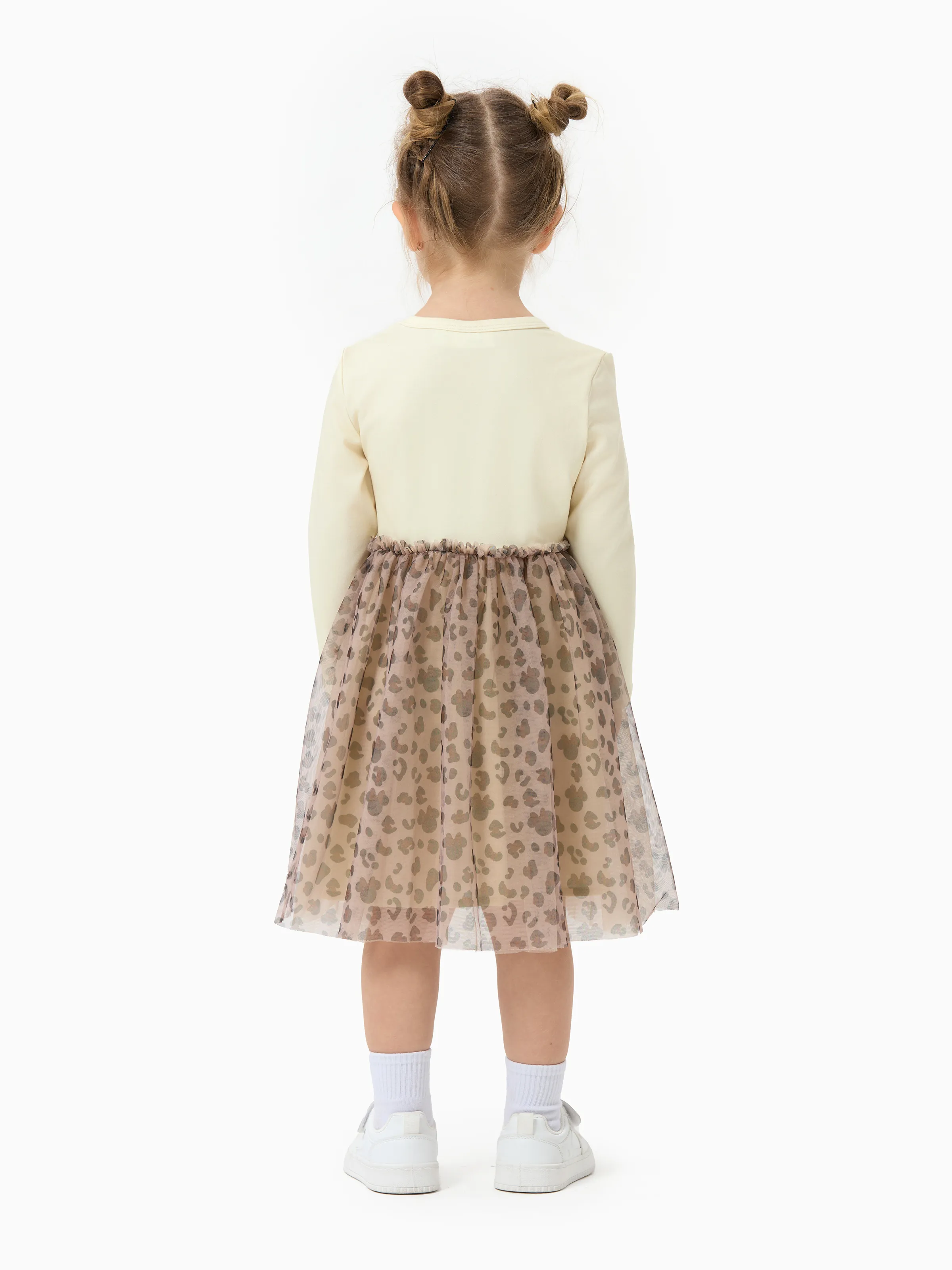 Disney Mickey and Friends Toddler Girl Christmas Minnie Mouse Graphic Long Sleeve Tulle Dress Khaki - Image 5