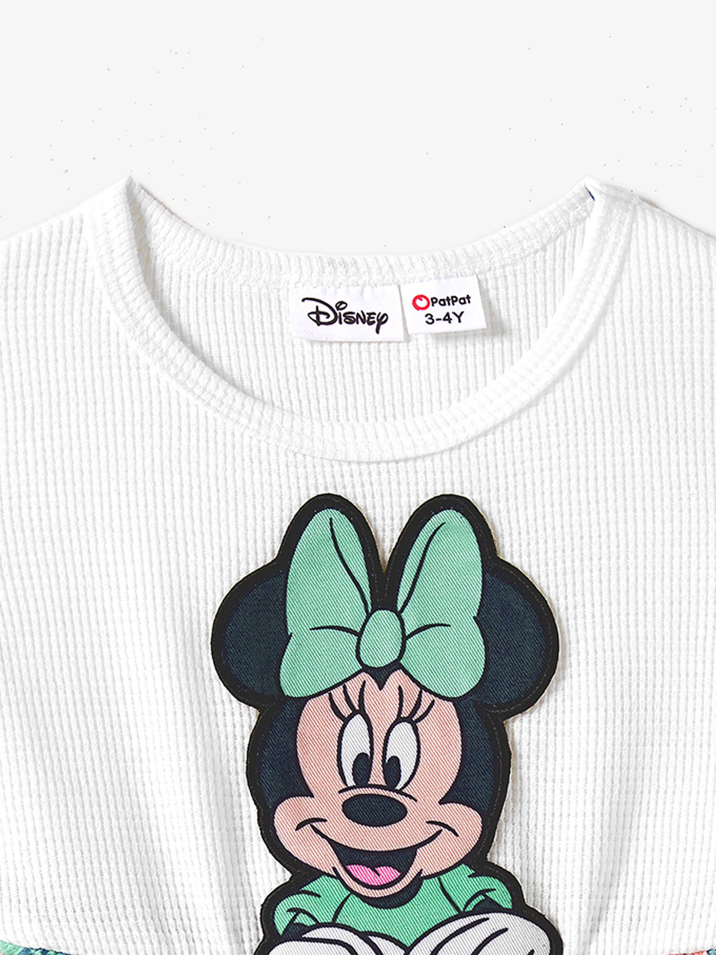 Disney Mickey and Friends Toddler/Kid Girl Tropical Botanical Print Waffle Fabric Dress greenwhite - Image 3