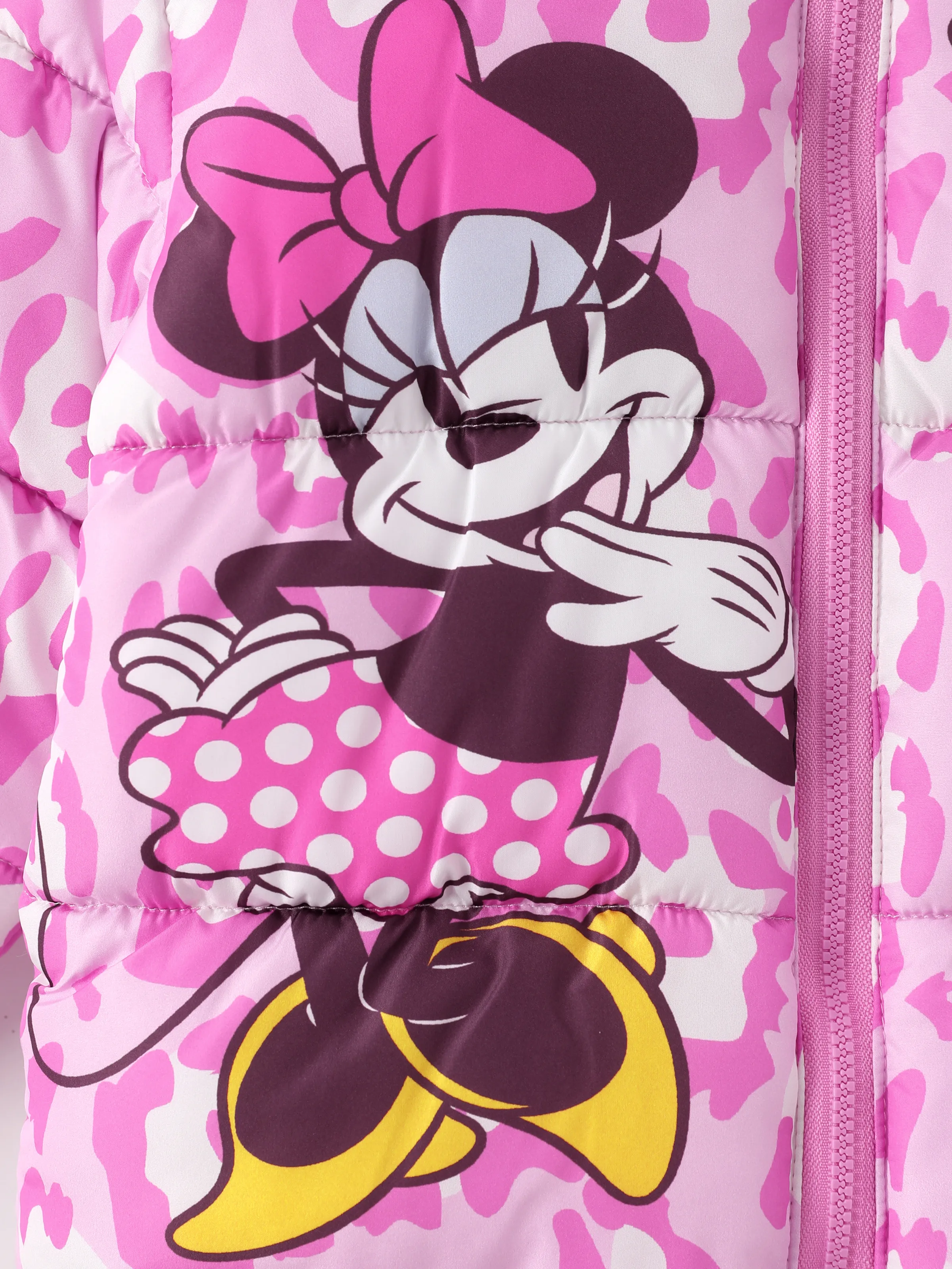Disney Mickey and Friends Toddler/Kids Girl Minnie Mouse Leopard Print Polyester Fabric Hooded Puffer Jacket Pink - Image 3