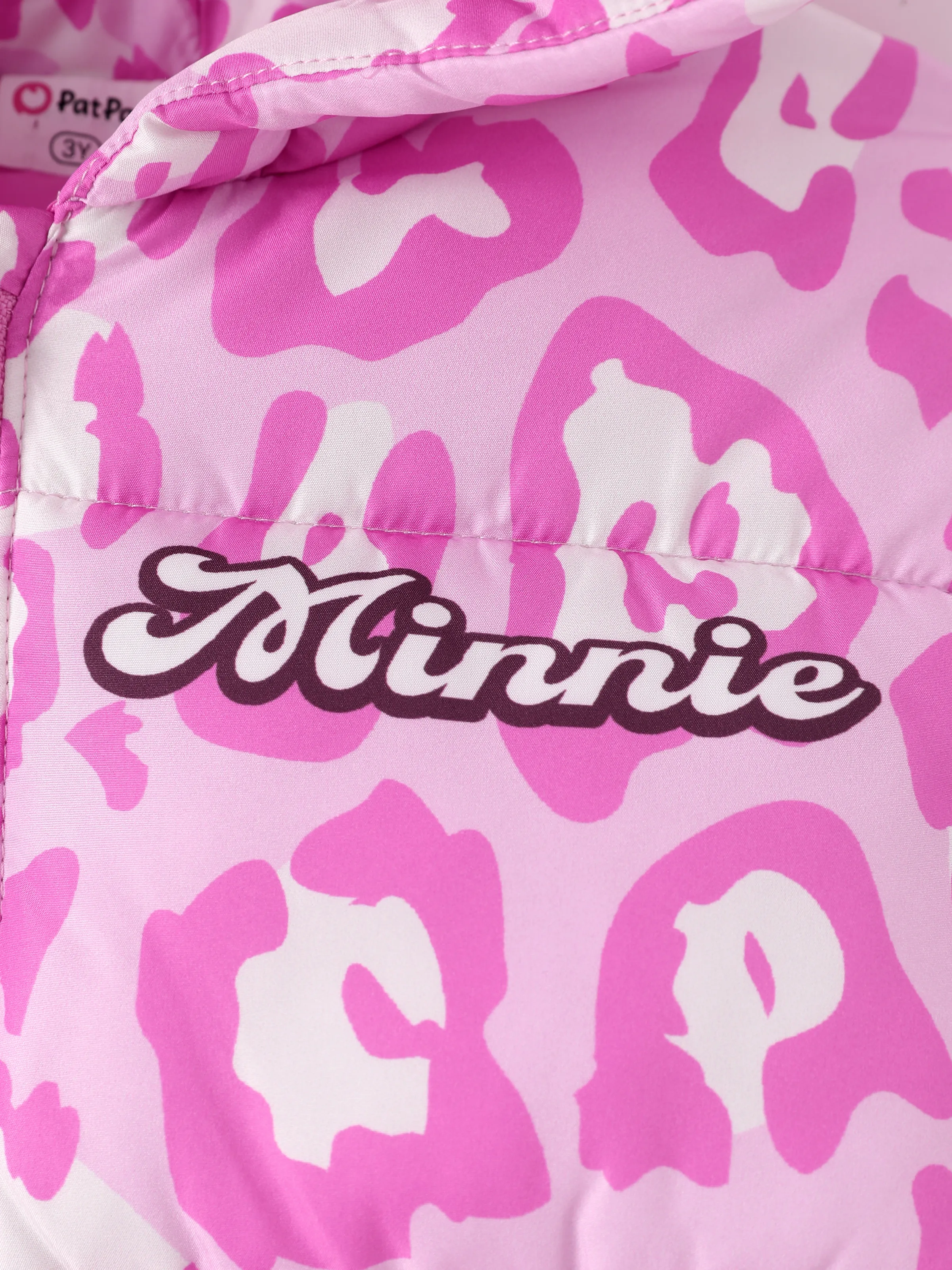 Disney Mickey and Friends Toddler/Kids Girl Minnie Mouse Leopard Print Polyester Fabric Hooded Puffer Jacket Pink - Image 4