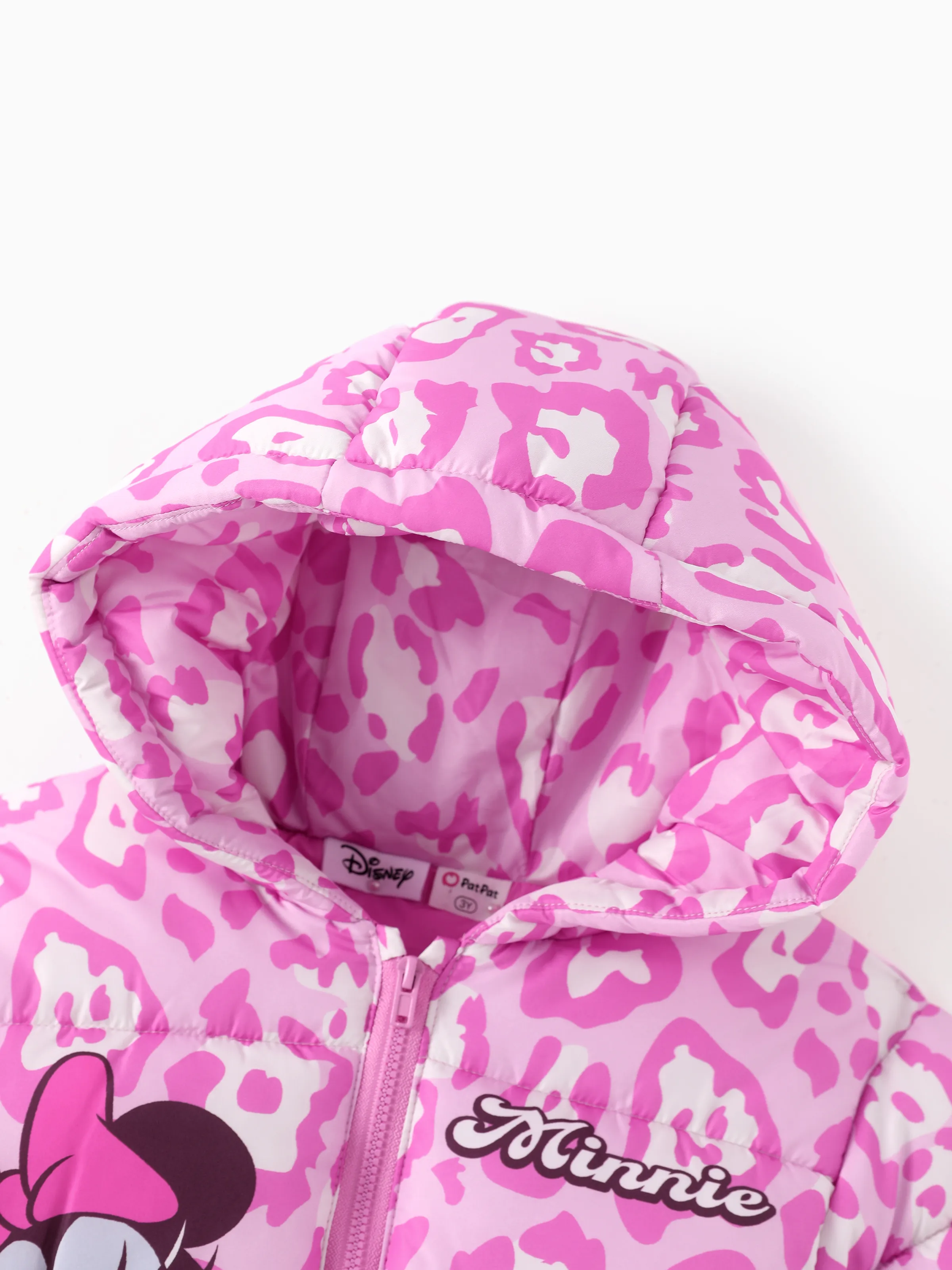 Disney Mickey and Friends Toddler/Kids Girl Minnie Mouse Leopard Print Polyester Fabric Hooded Puffer Jacket Pink - Image 5