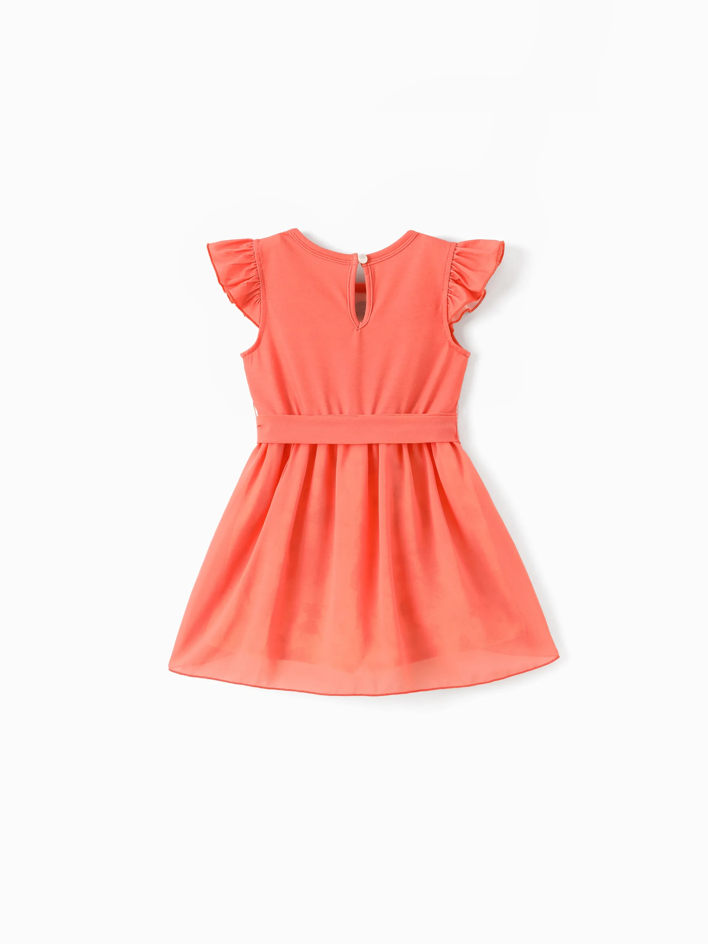 Disney Princess Moana Toddler Girl Character Print Bowknot Mesh Ruffled Romper orangered - Image 3