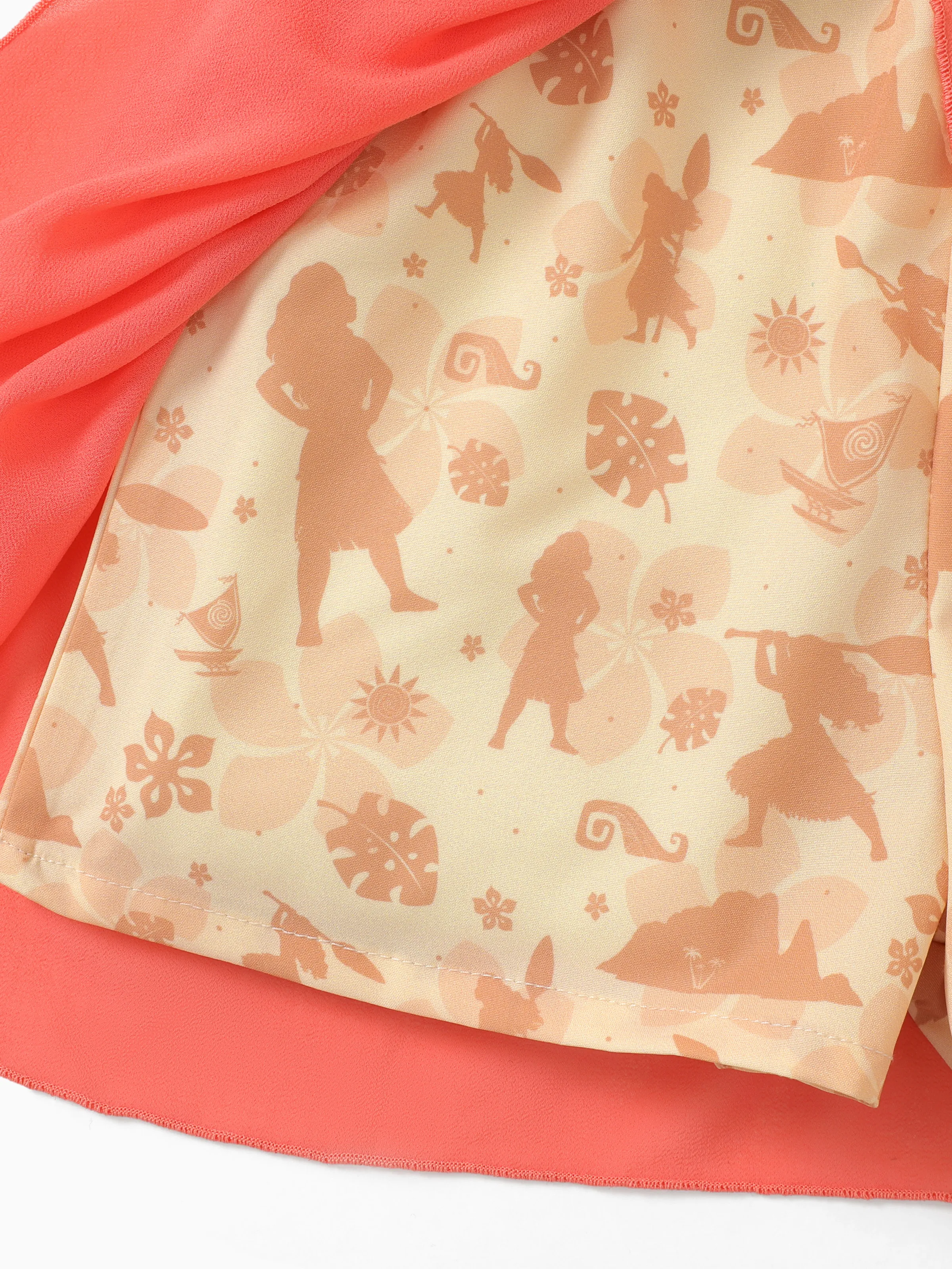 Disney Princess Moana Toddler Girl Character Print Bowknot Mesh Ruffled Romper orangered - Image 6