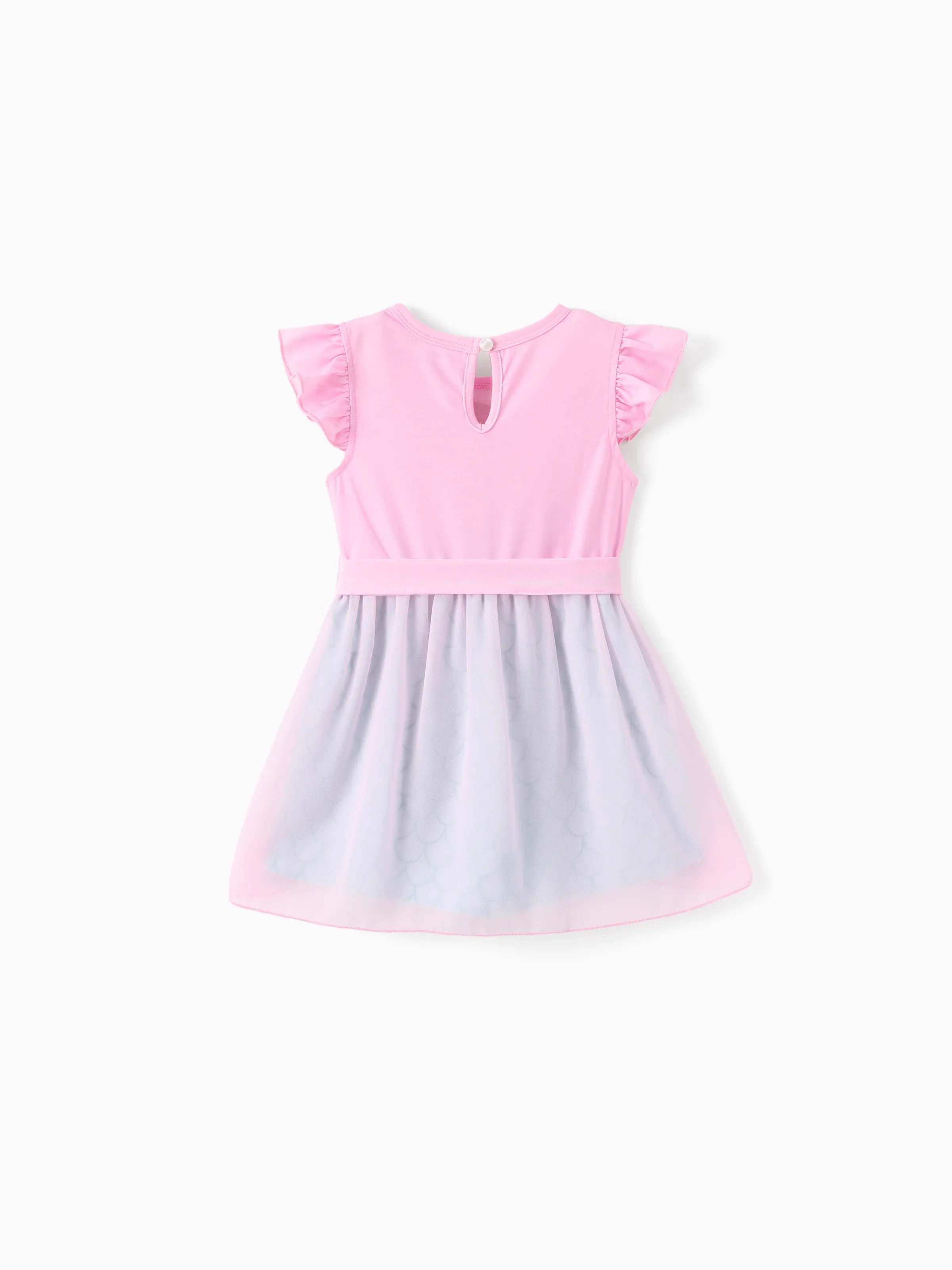 Disney Princess Ariel Toddler Girl Character Print Bowknot Mesh Ruffled Romper Pink - Image 3