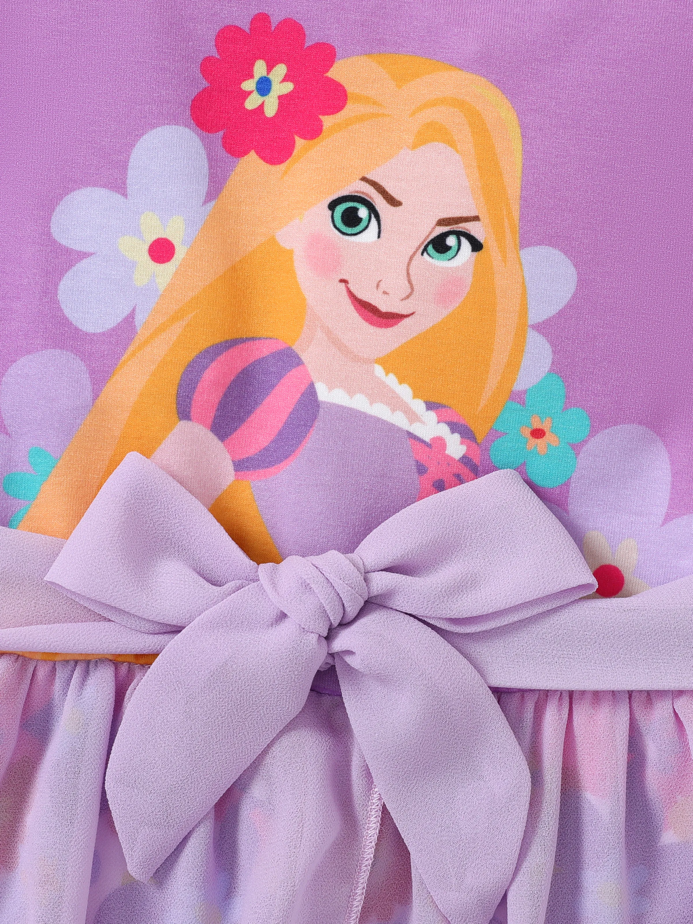Disney Princess Rapunzel Toddler Girl Character Print Bowknot Mesh Ruffled Romper Purple - Image 2