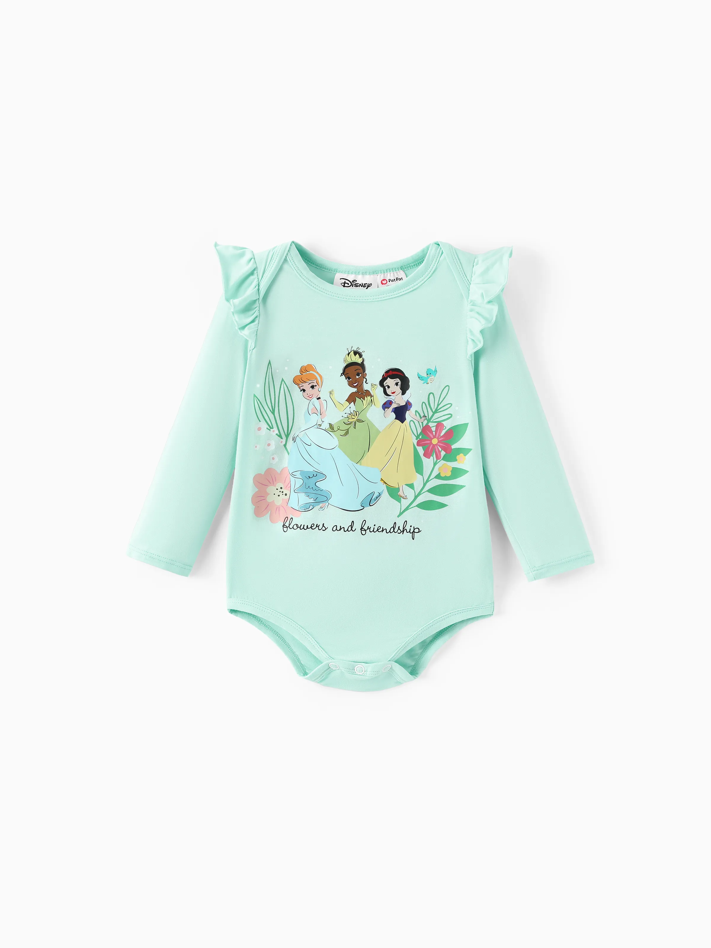 Disney Princess Baby Girl 2pcs Tiana/Cinderella/Snow White Bamboo Ruffle Sleeves Top and Leggings Set Green - Image 5