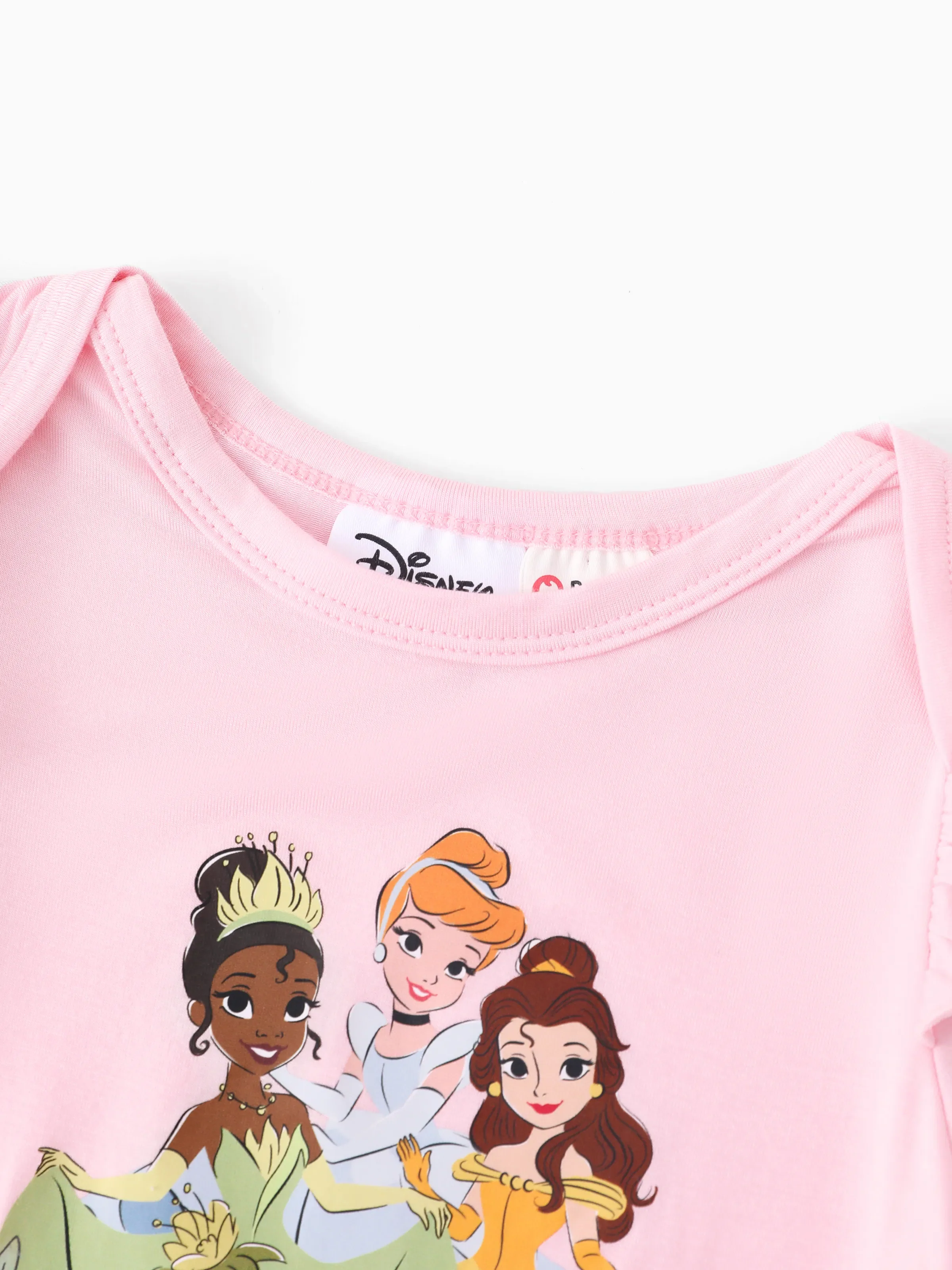 Disney Princess Baby Girl 2pcs Tiana/Cinderella/Belle Bamboo Ruffle Sleeves Top and Leggings Set Pink - Image 9