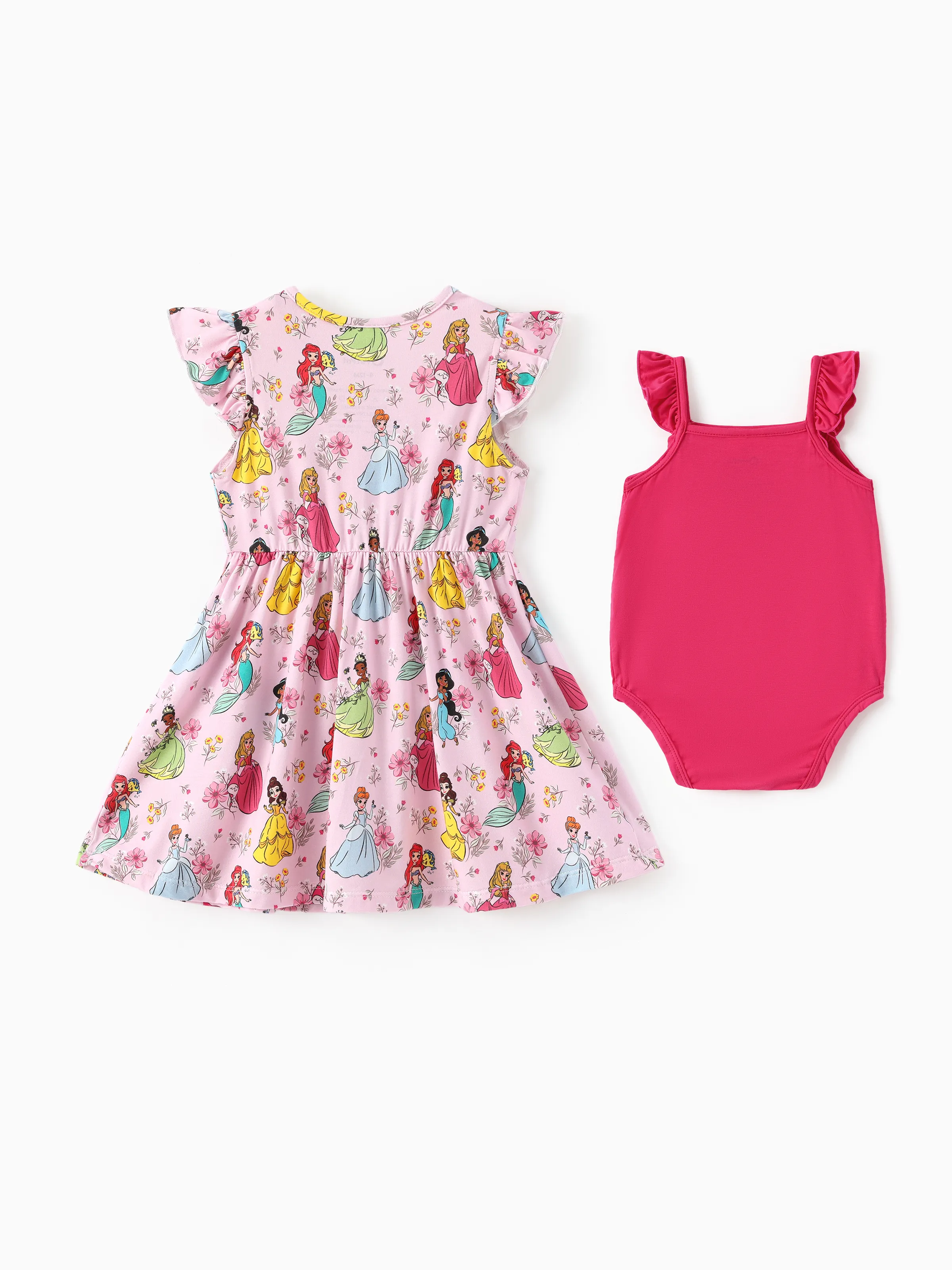 Disney Princess Baby Girl Bamboo 2-Pack Dress and Romper Set Hot Pink - Image 3