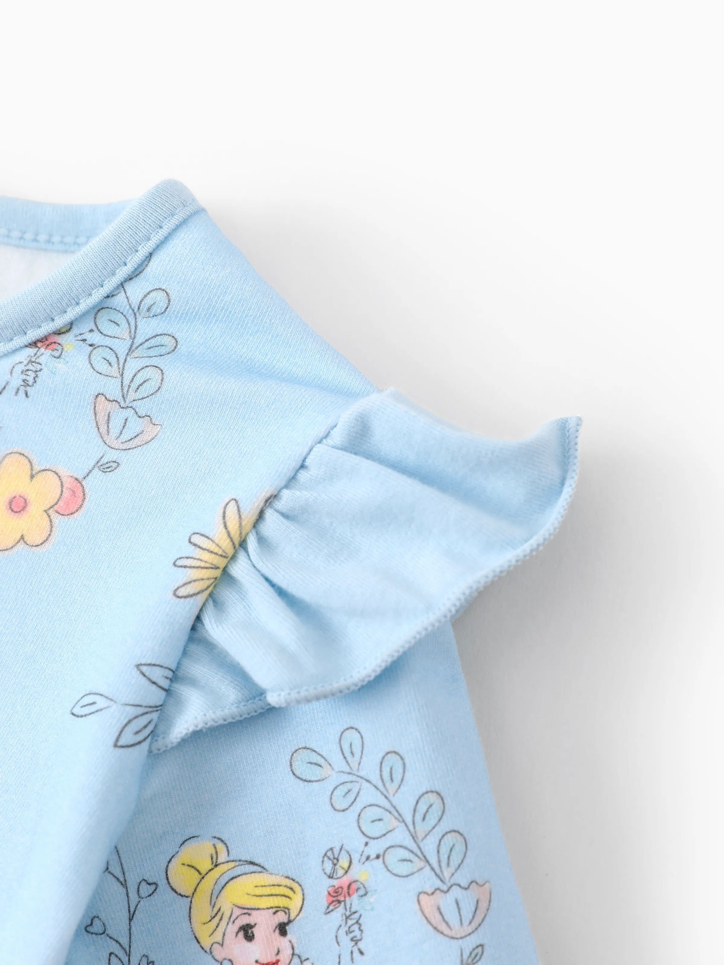Disney Princess Baby Girl 3pcs Cinderella Ruffle Flutter-sleeve Top and Leggings Set Blue Light Blue - Image 11
