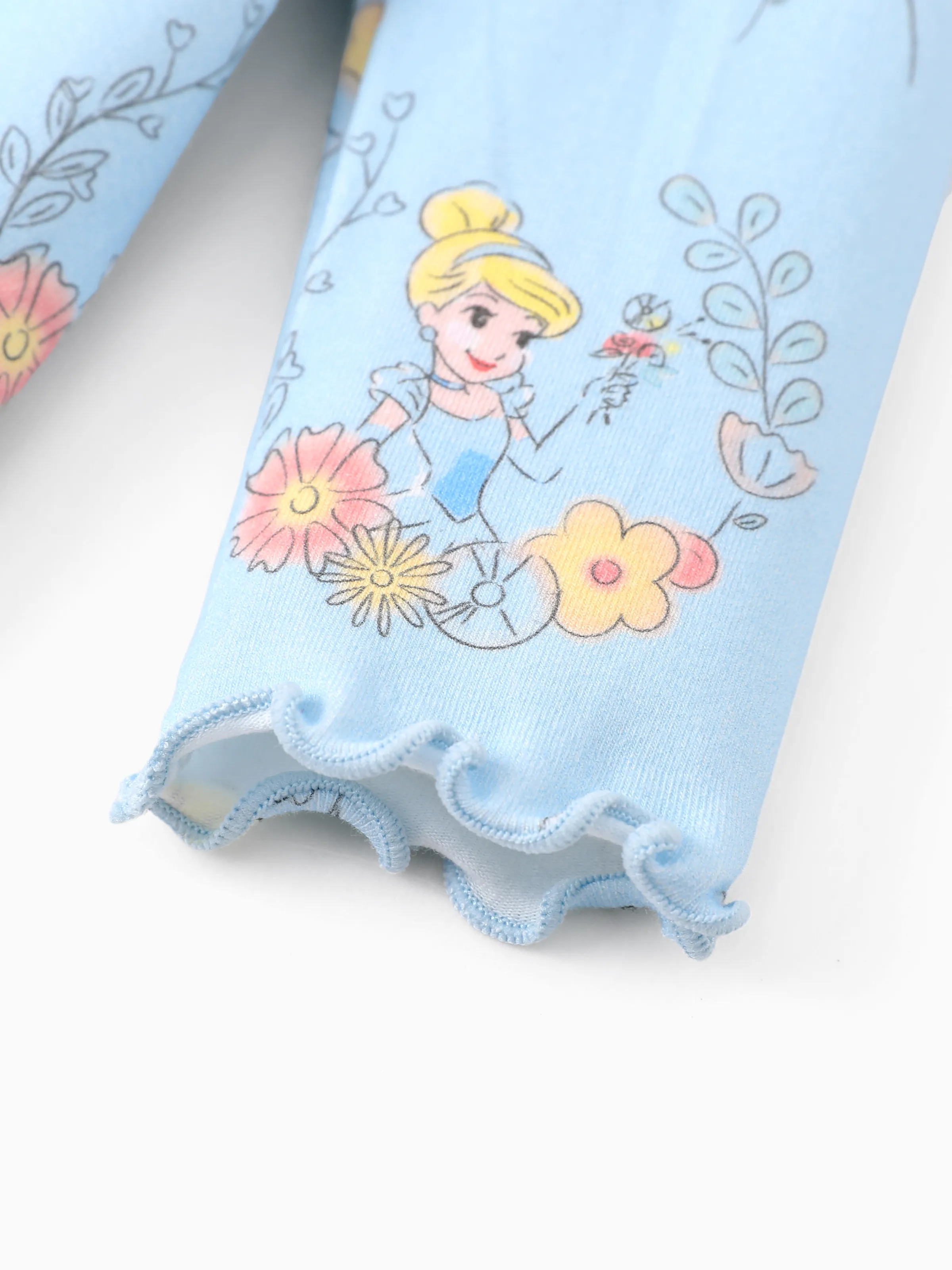 Disney Princess Baby Girl 3pcs Cinderella Ruffle Flutter-sleeve Top and Leggings Set Blue Light Blue - Image 12
