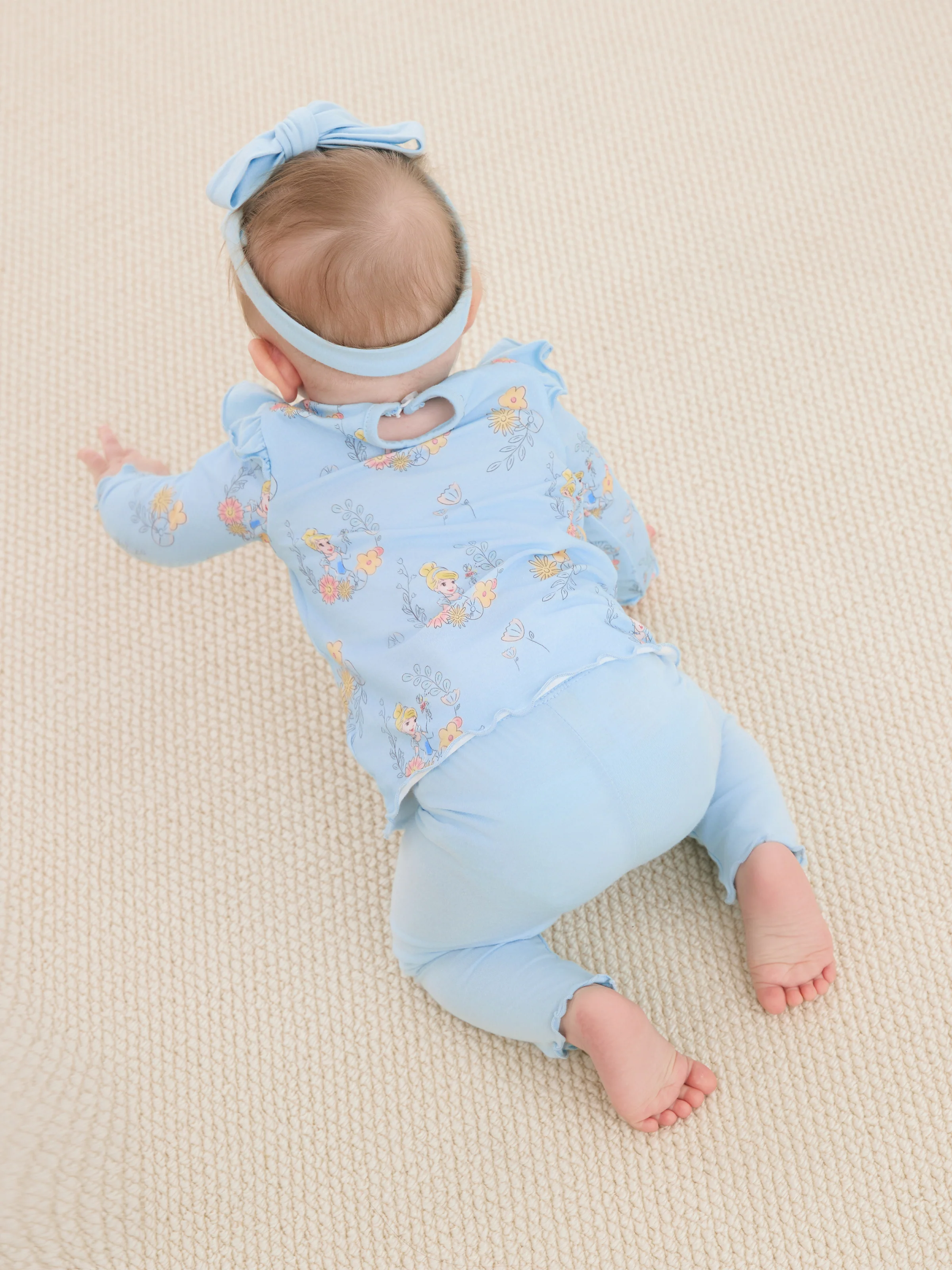 Disney Princess Baby Girl 3pcs Cinderella Ruffle Flutter-sleeve Top and Leggings Set Blue Light Blue - Image 5