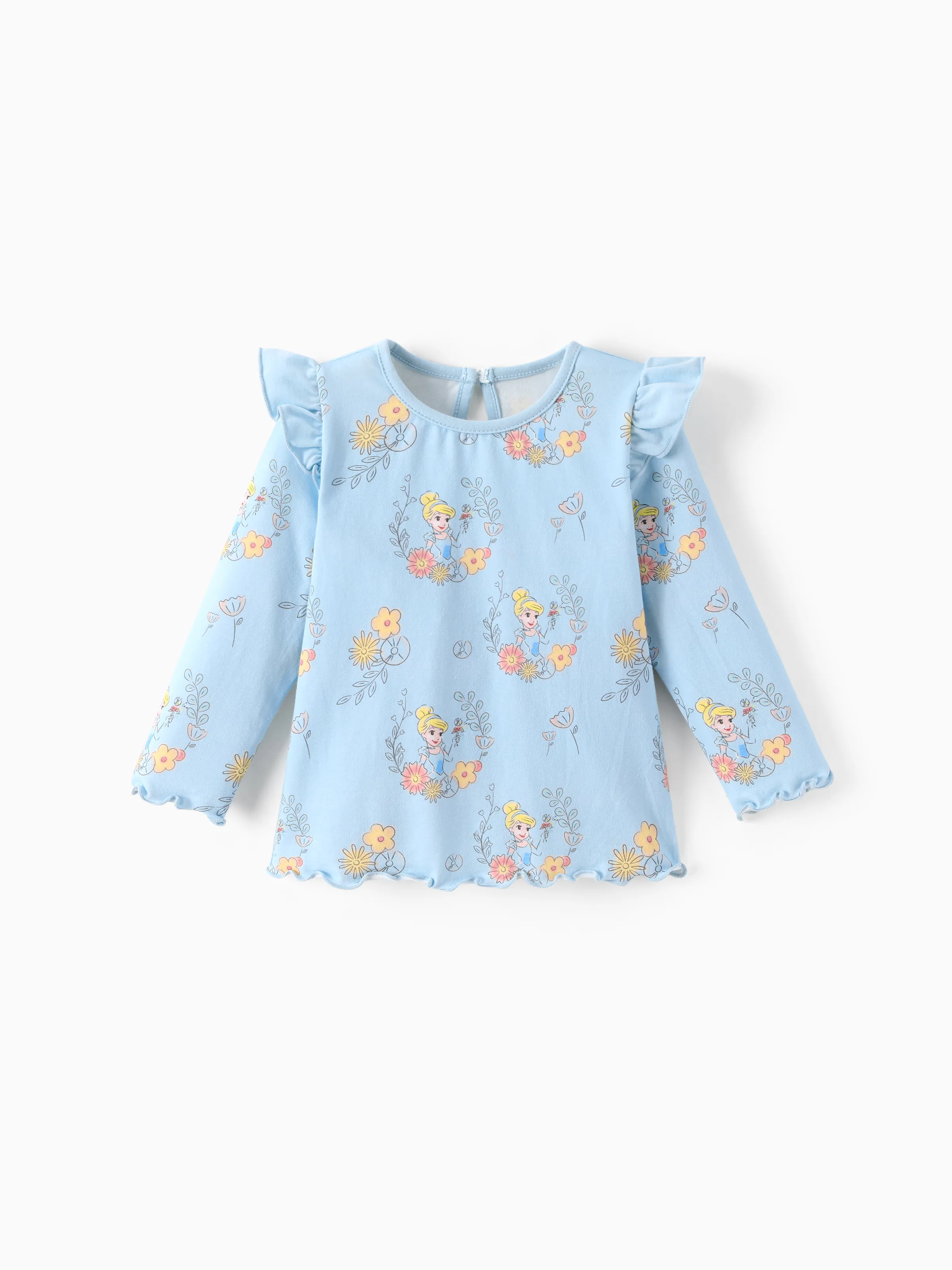Disney Princess Baby Girl 3pcs Cinderella Ruffle Flutter-sleeve Top and Leggings Set Blue Light Blue - Image 6